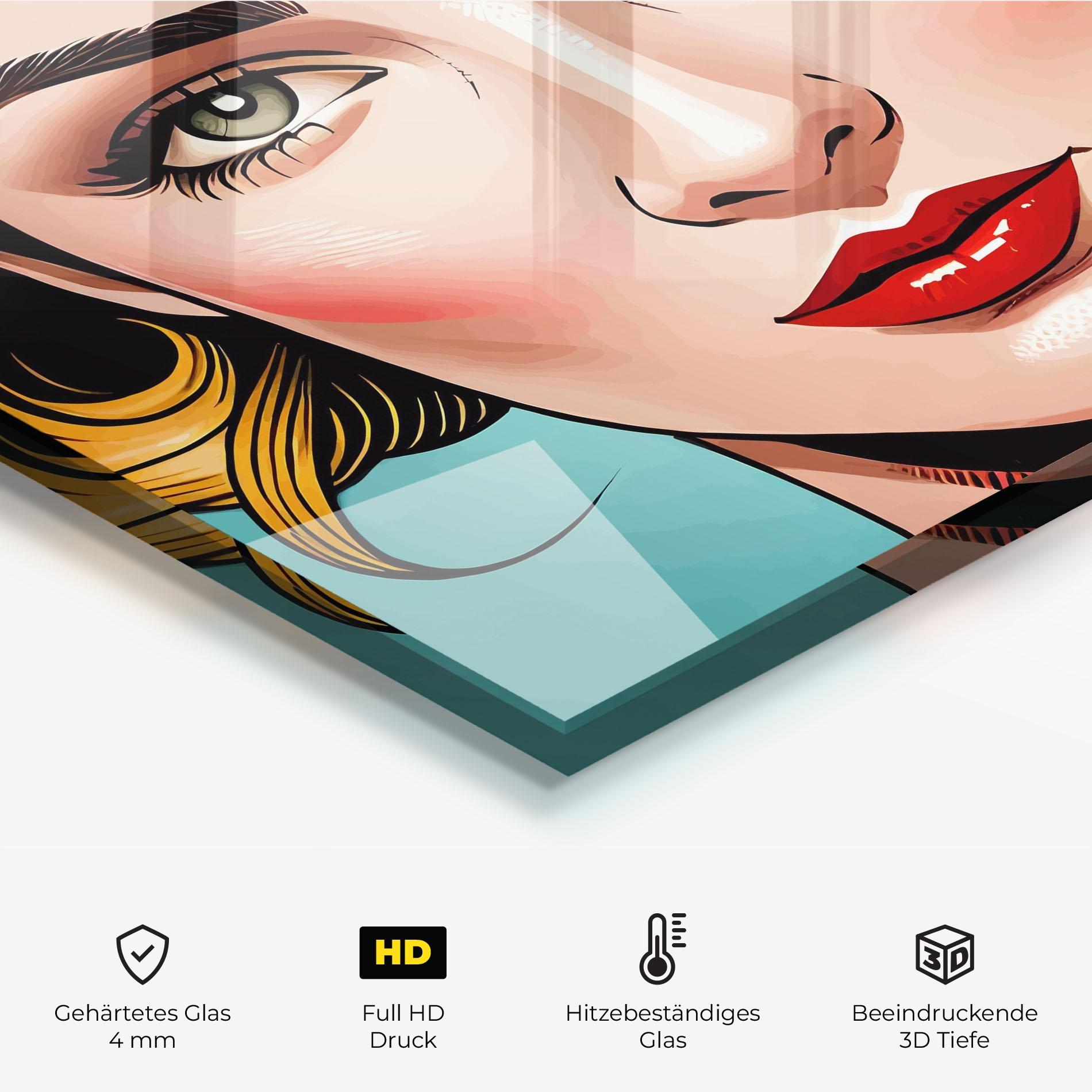 Küchenrückwand Glas Pop Blonde Lady mockup 2