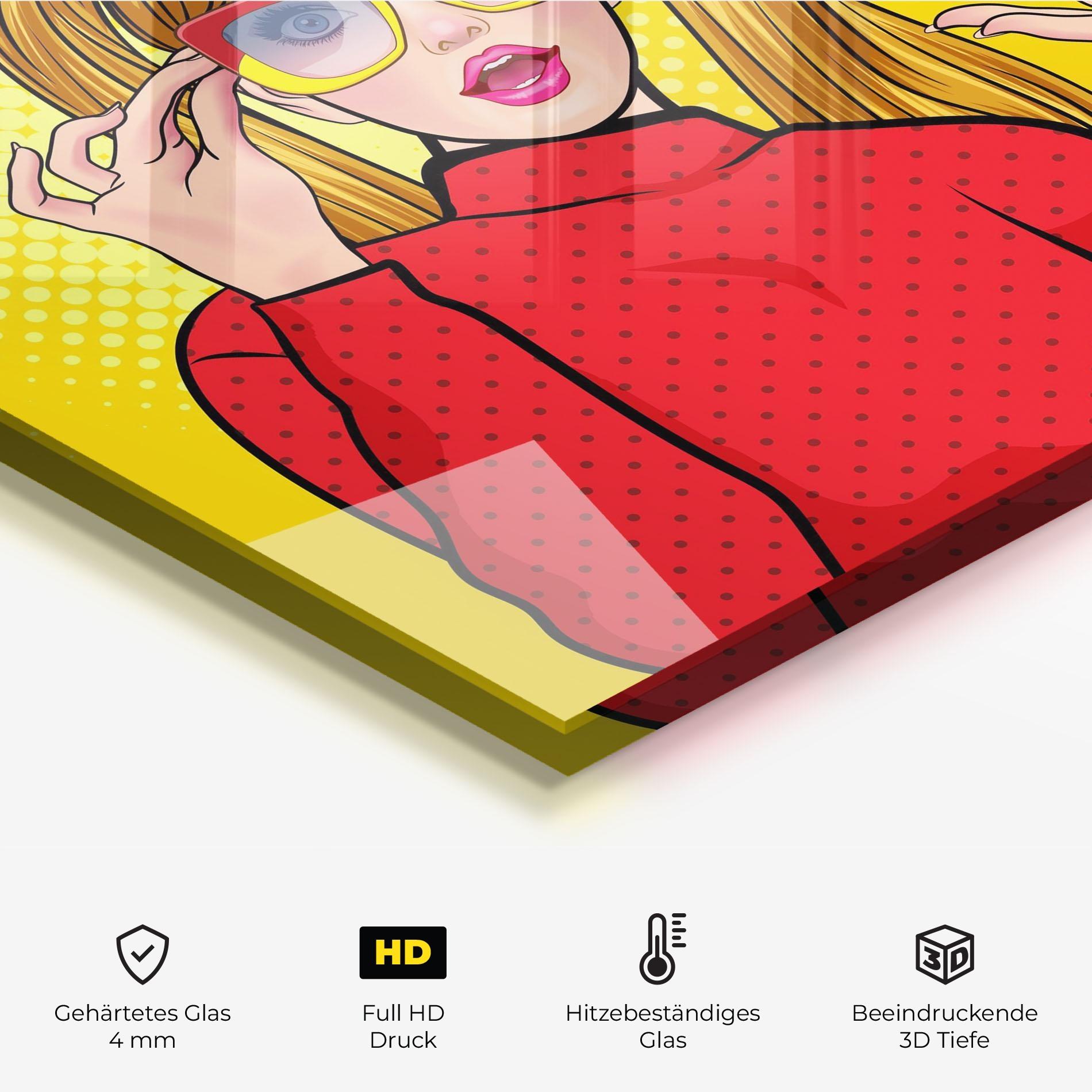 Küchenrückwand Glas Pop Woman Surprised mockup 2