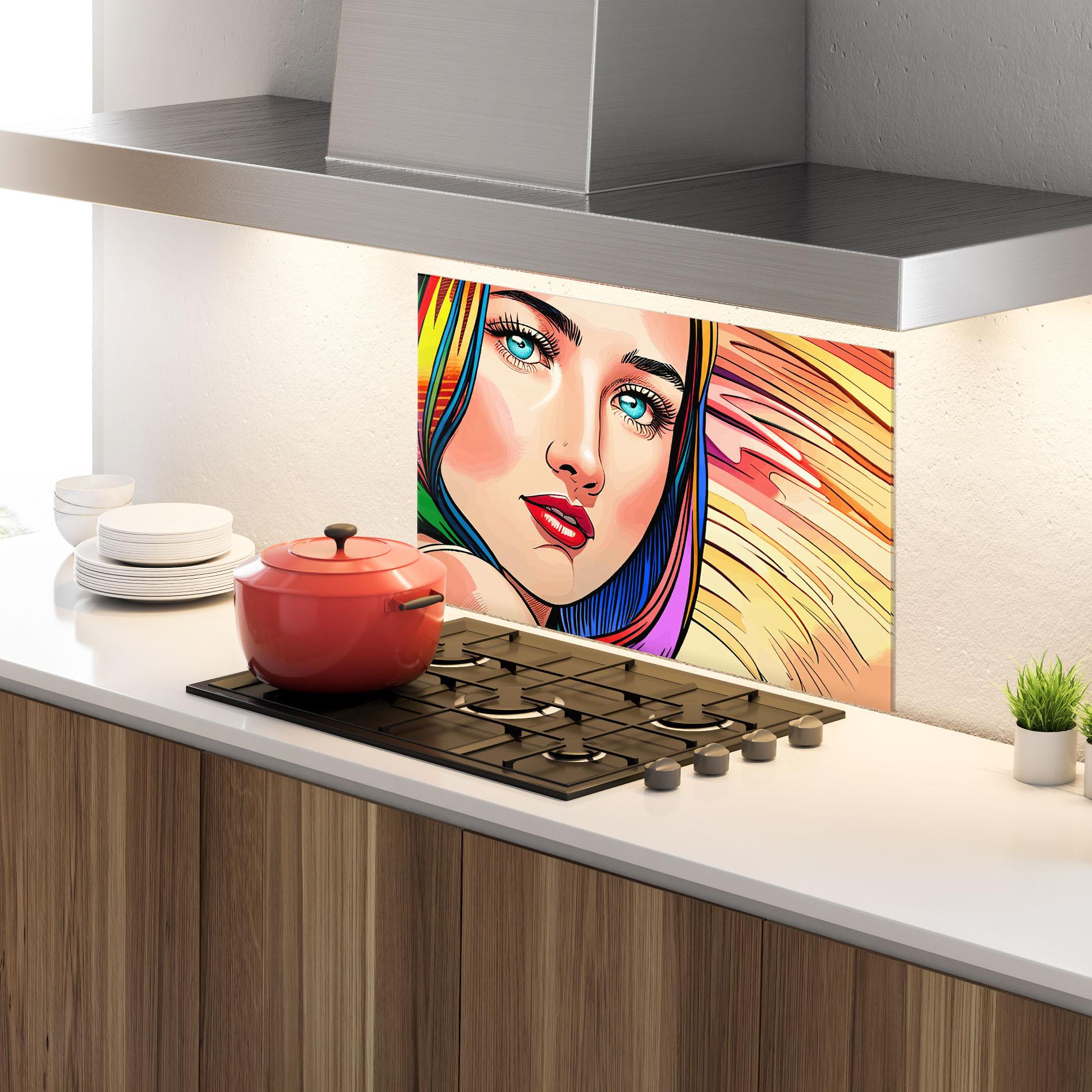 Küchenrückwand Glas Big Pop Eyes mockup 4