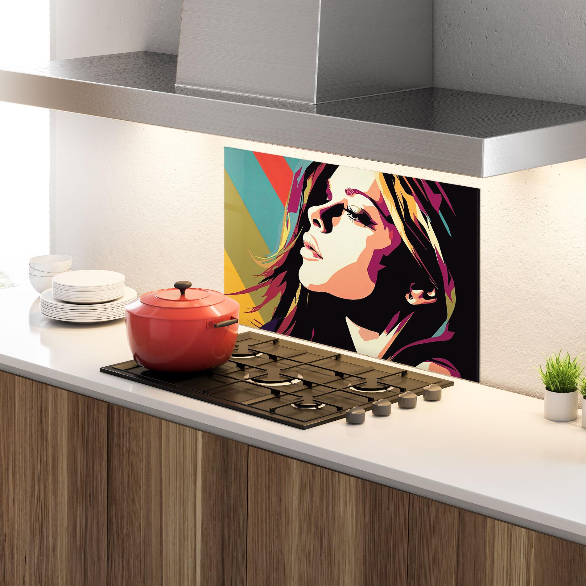 Küchenrückwand Glas Cream Pop Art mockup 4