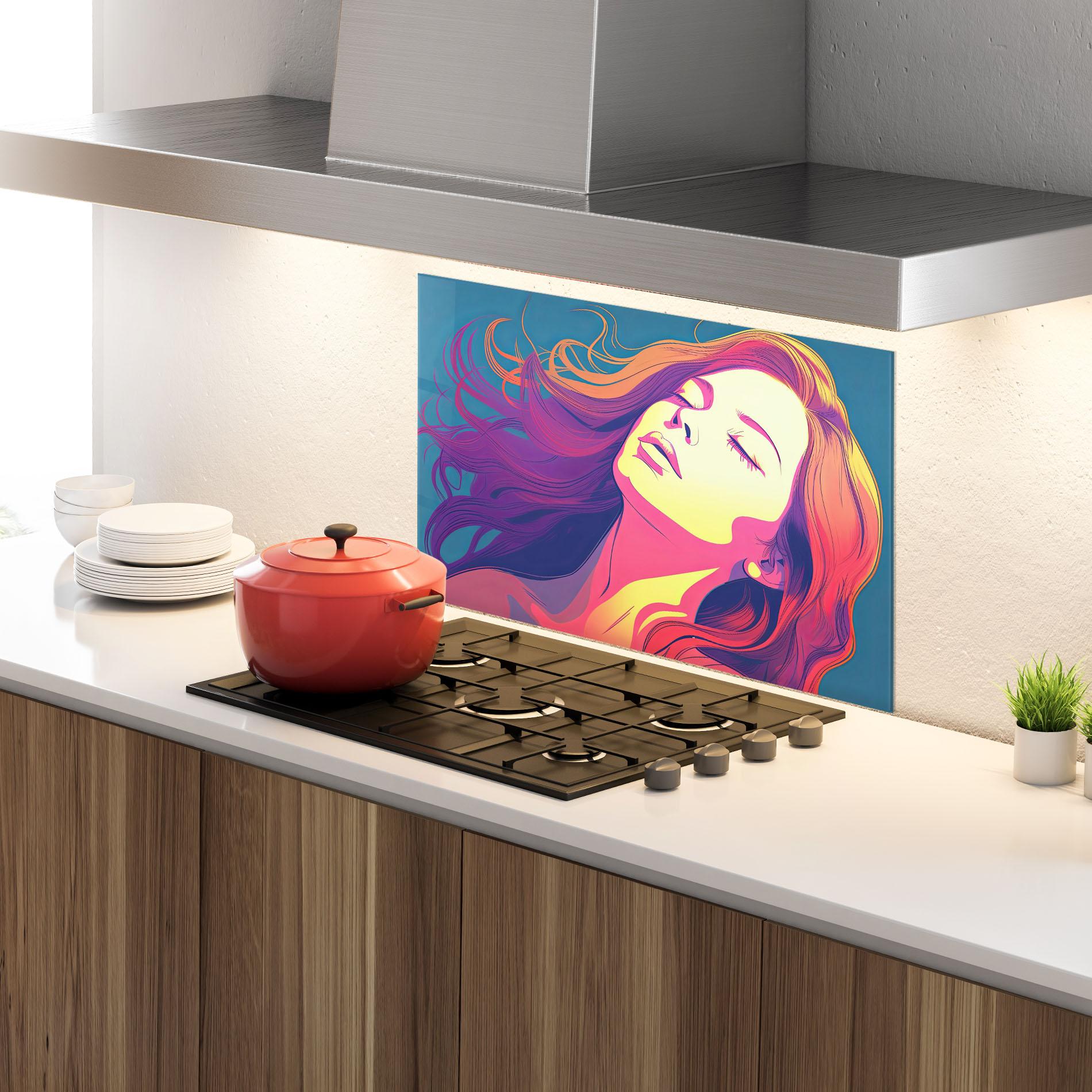 Küchenrückwand Glas Long Pop Hair mockup 4