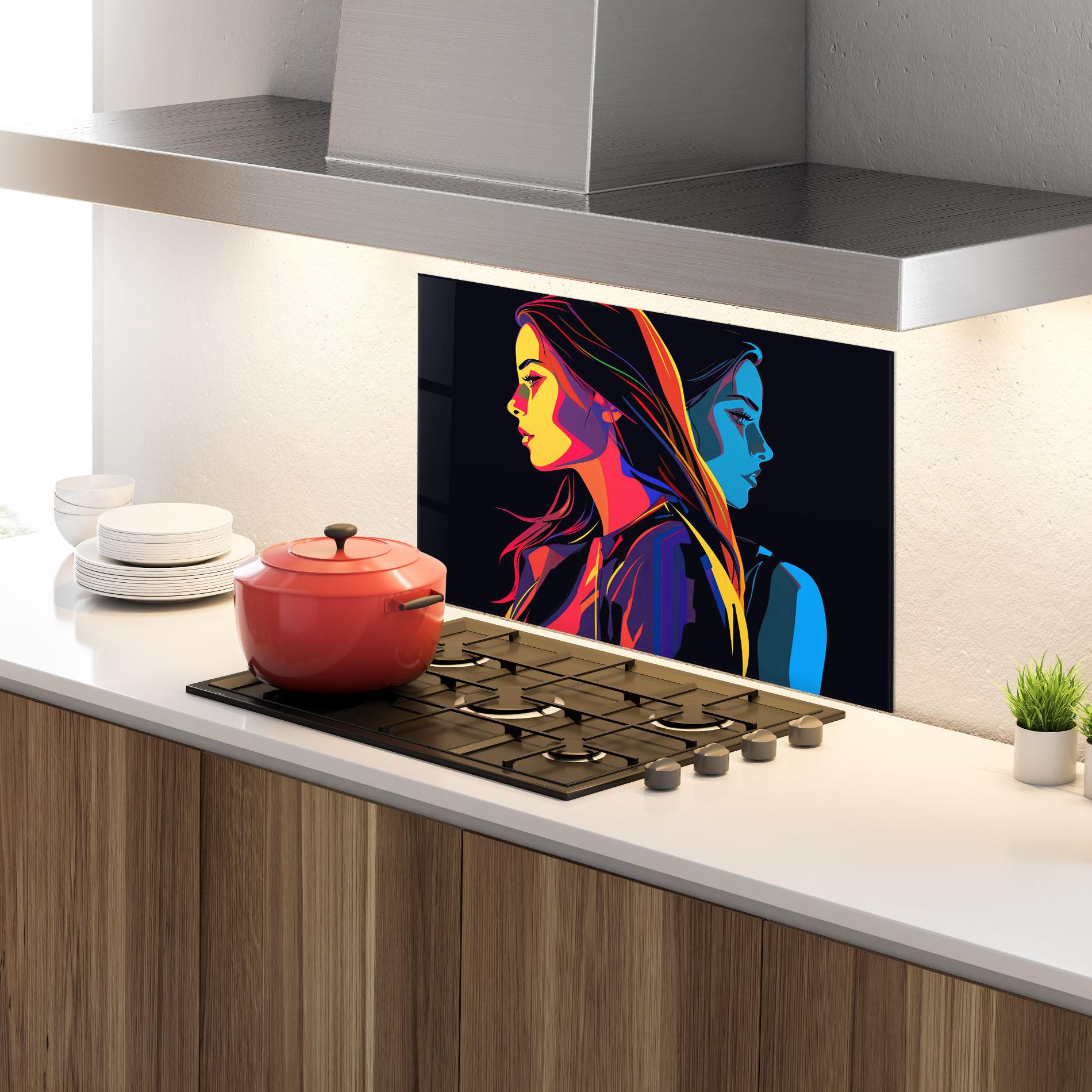 Küchenrückwand Glas Minimalist Pop Female mockup 4