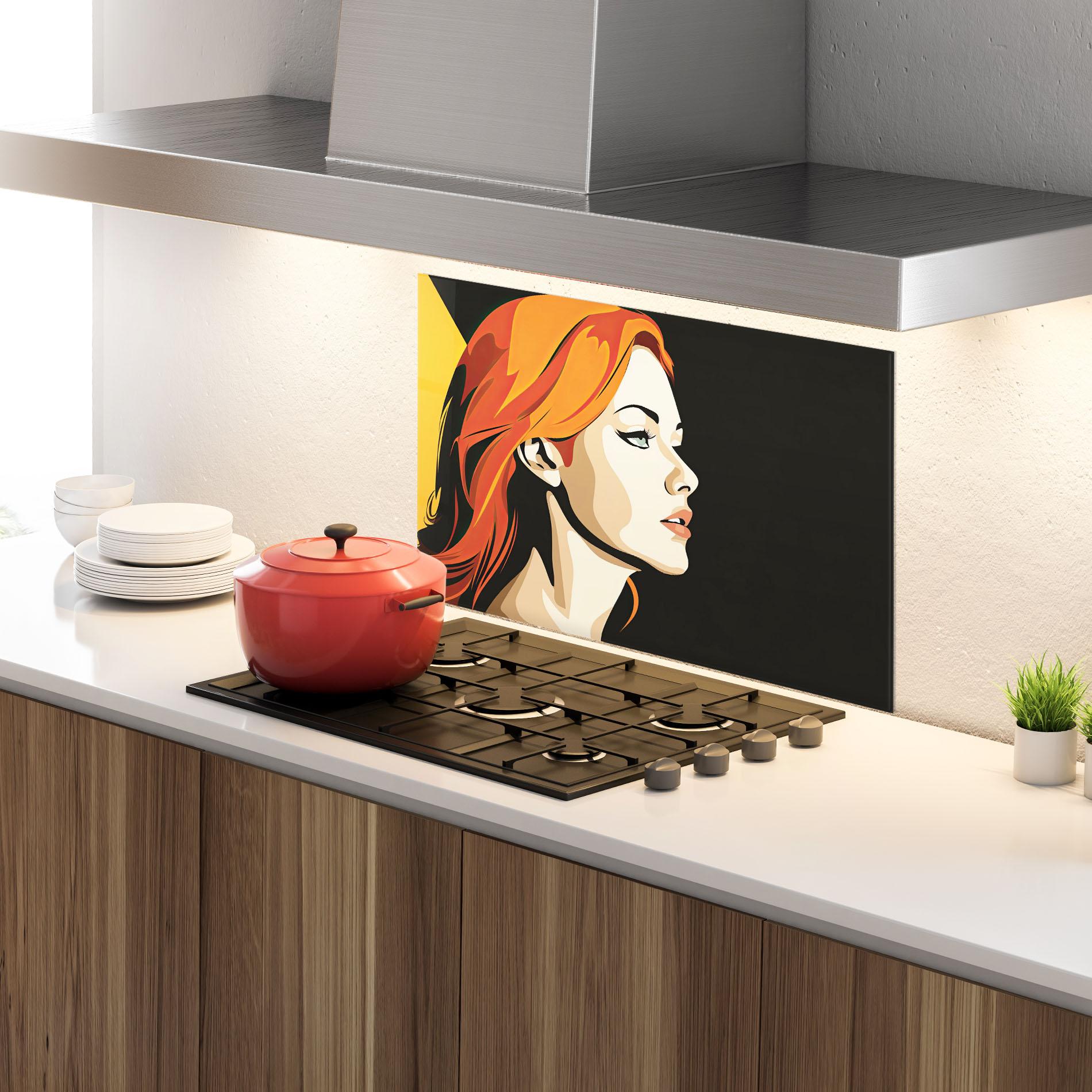 Küchenrückwand Glas Orange Pop Hair mockup 4