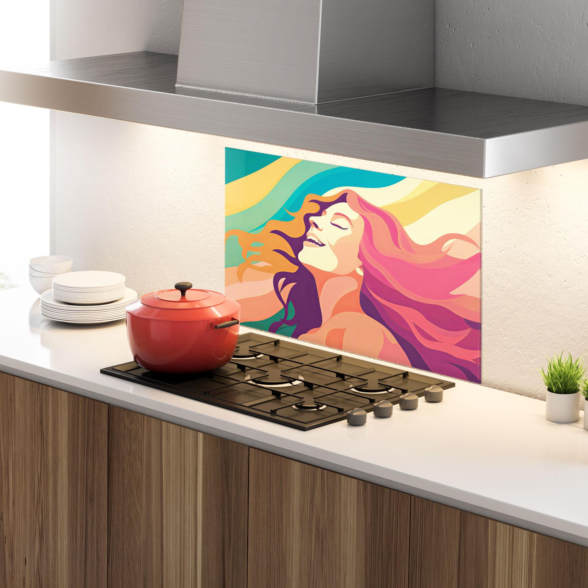 Küchenrückwand Glas Pink Pop Hair mockup 4