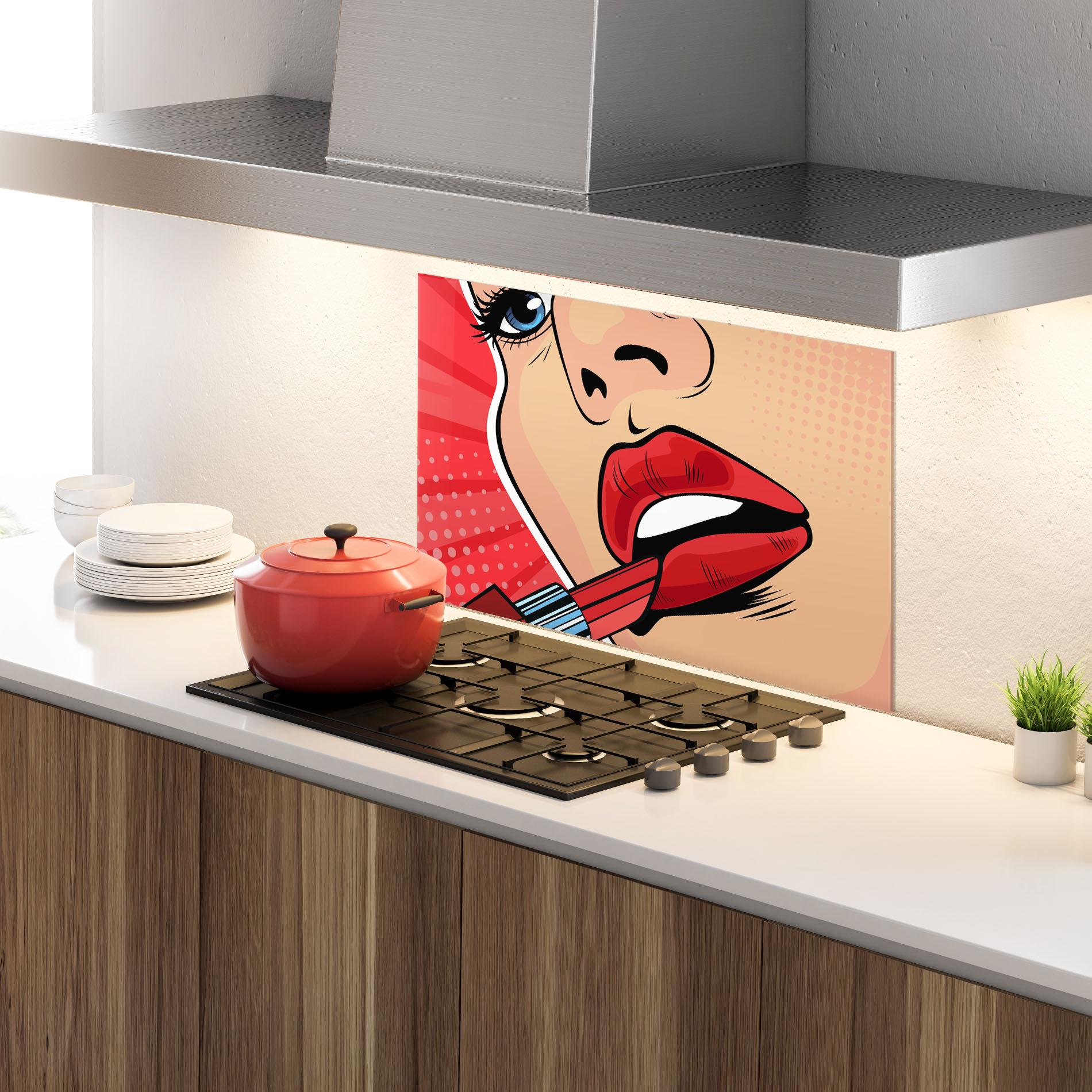 Küchenrückwand Glas Pop Art Lipstick mockup 4