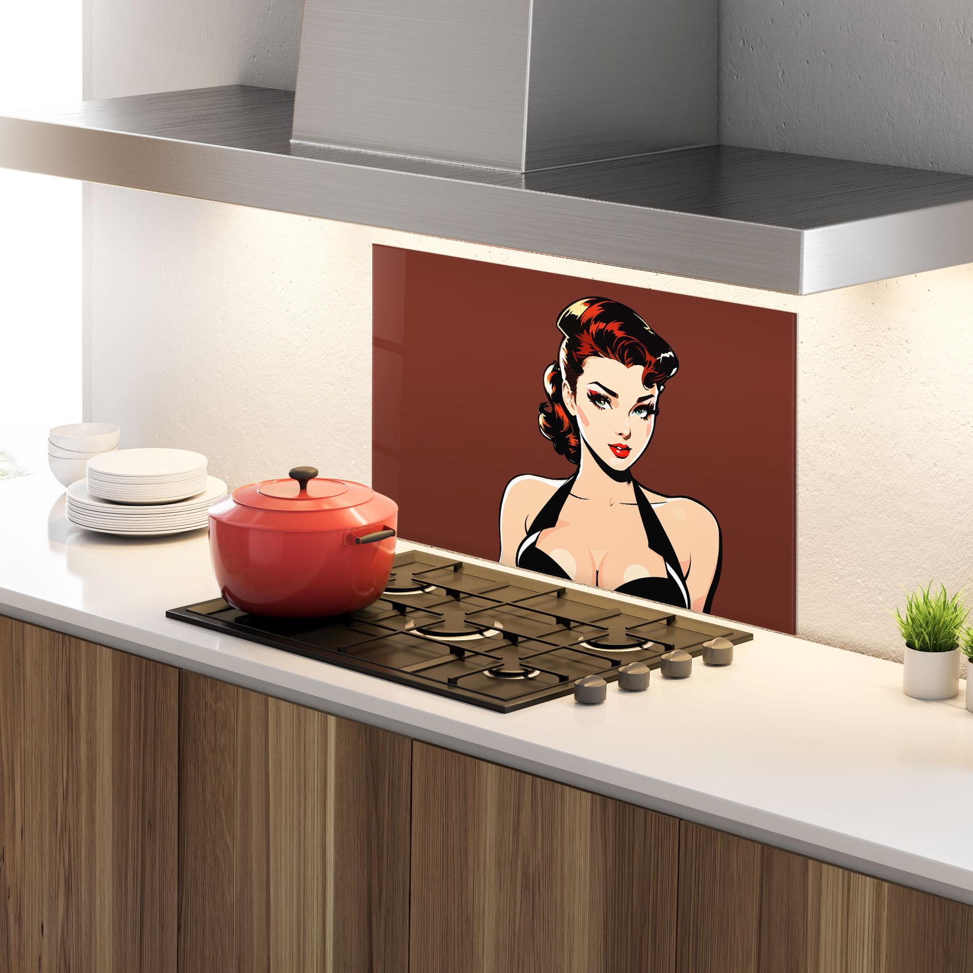 Küchenrückwand Glas Pop Beautiful Woman mockup 4