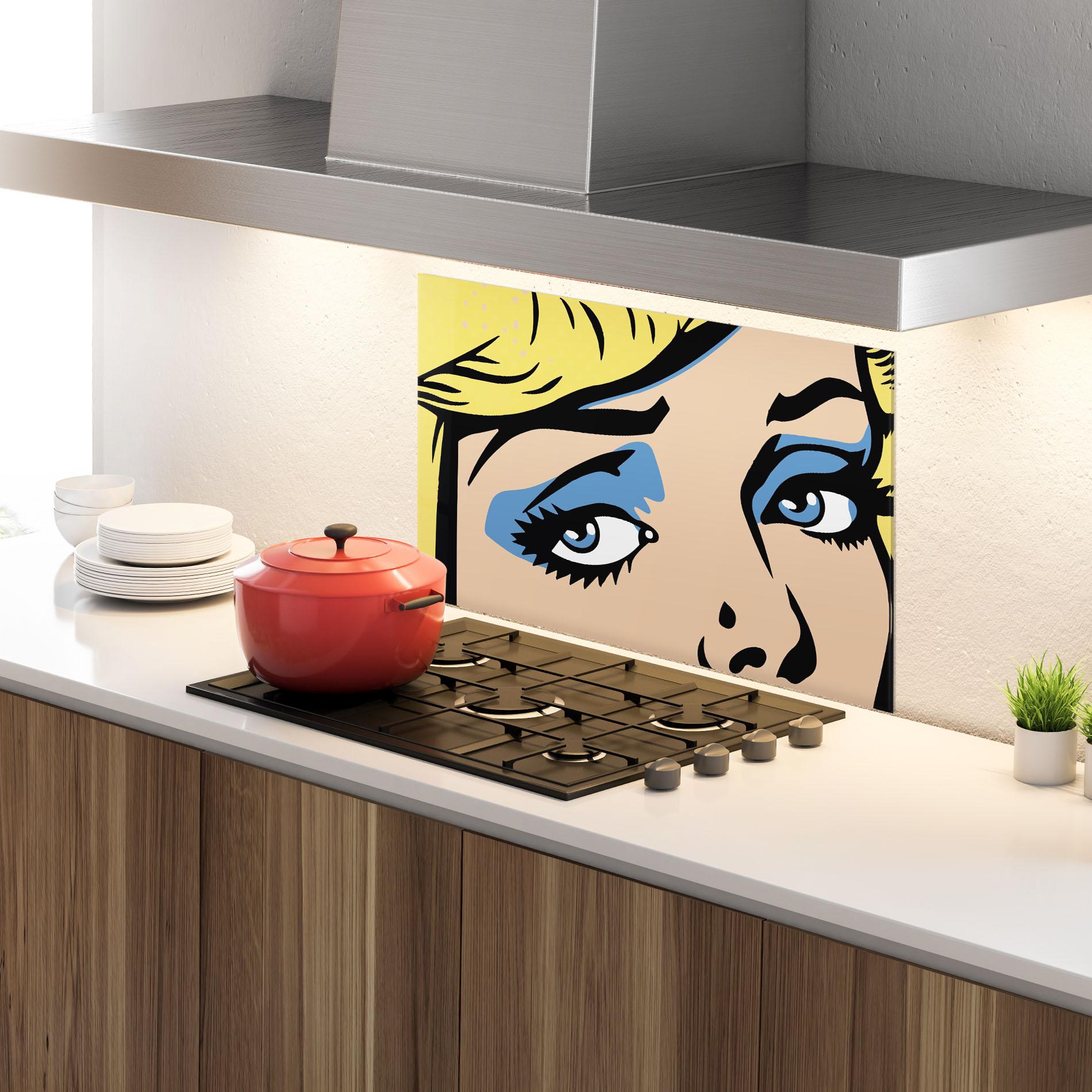 Küchenrückwand Glas Pop Blue Makeup mockup 4