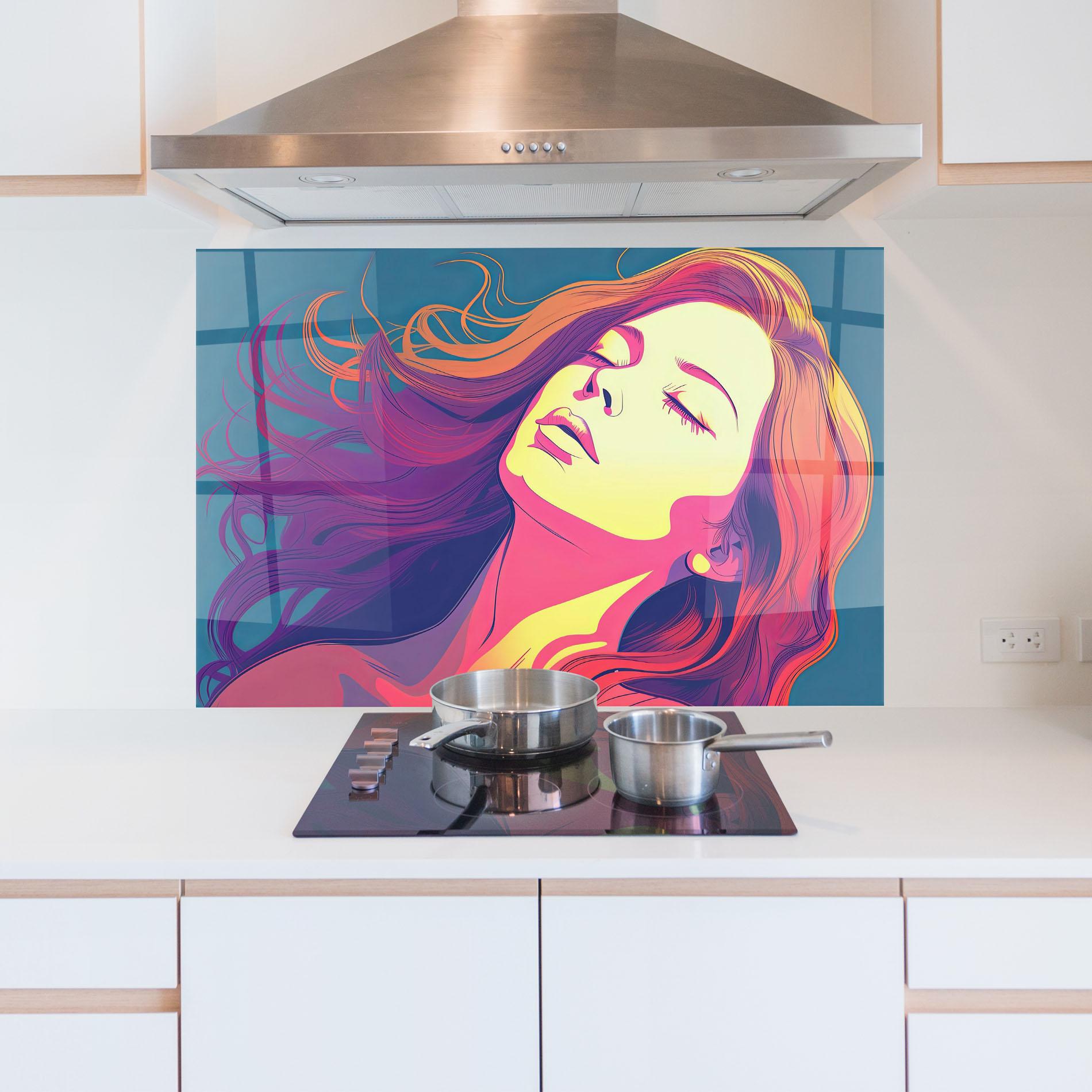 Küchenrückwand Glas Long Pop Hair mockup 5