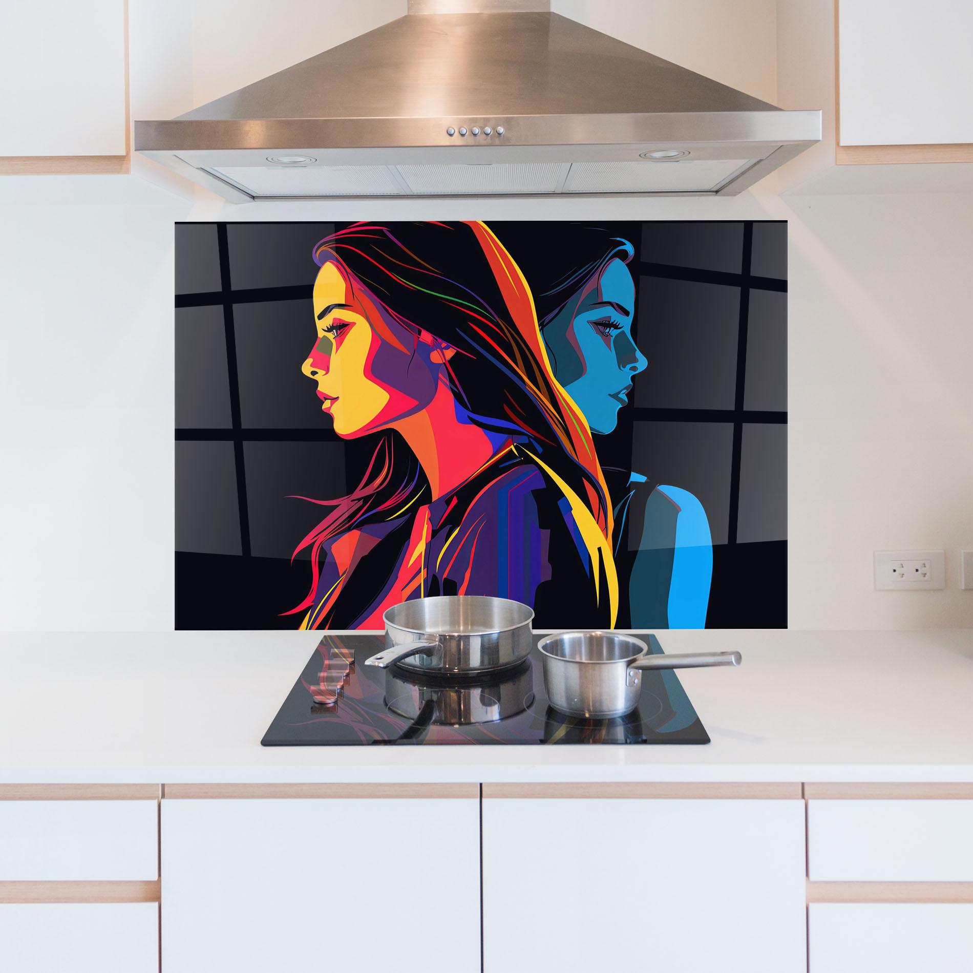 Küchenrückwand Glas Minimalist Pop Female mockup 5