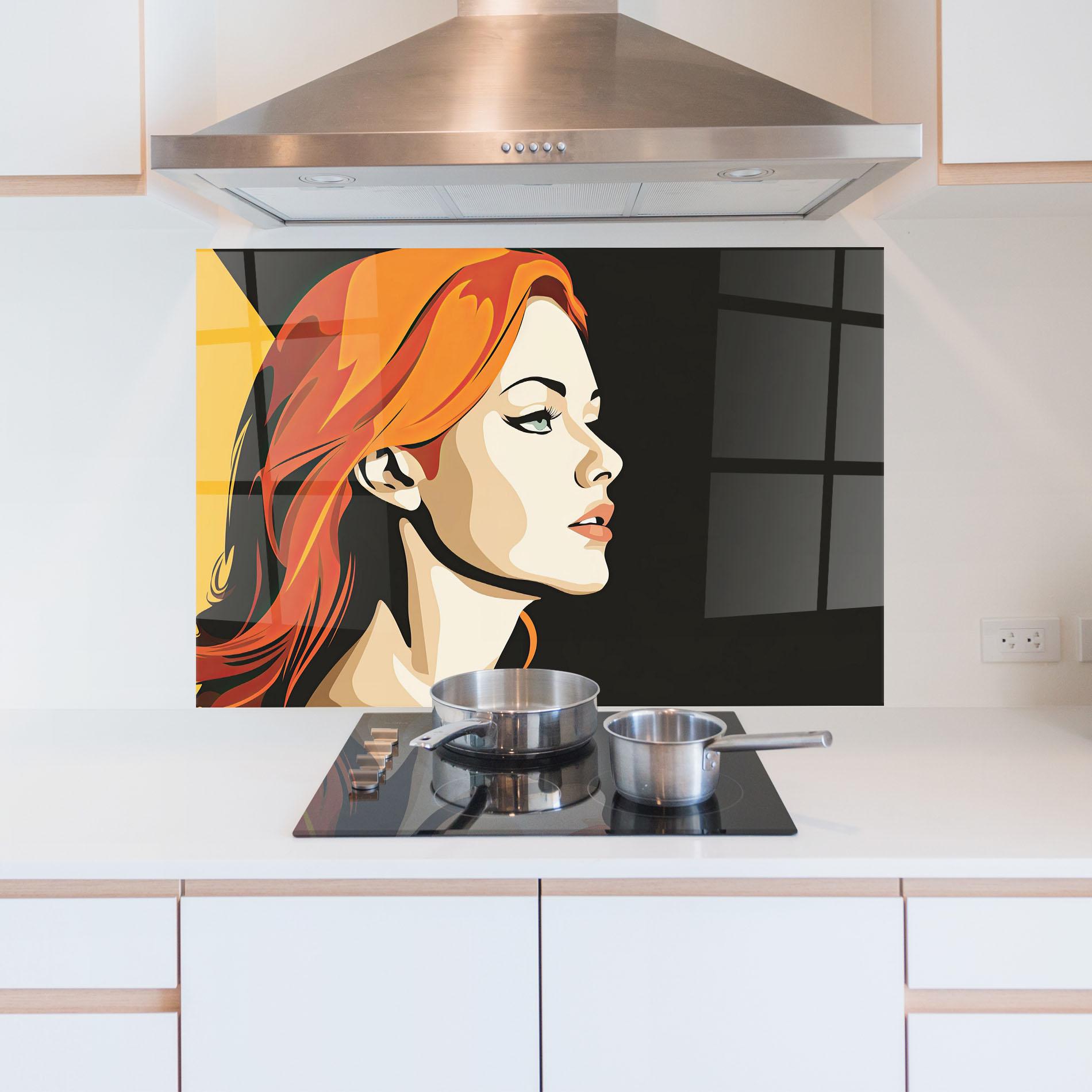 Küchenrückwand Glas Orange Pop Hair mockup 5