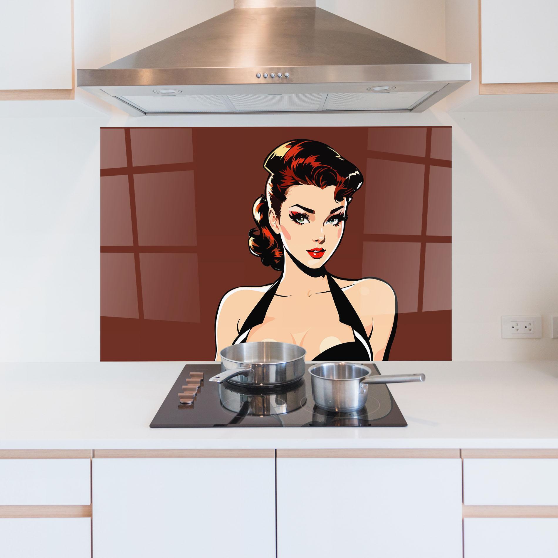 Küchenrückwand Glas Pop Beautiful Woman mockup 5