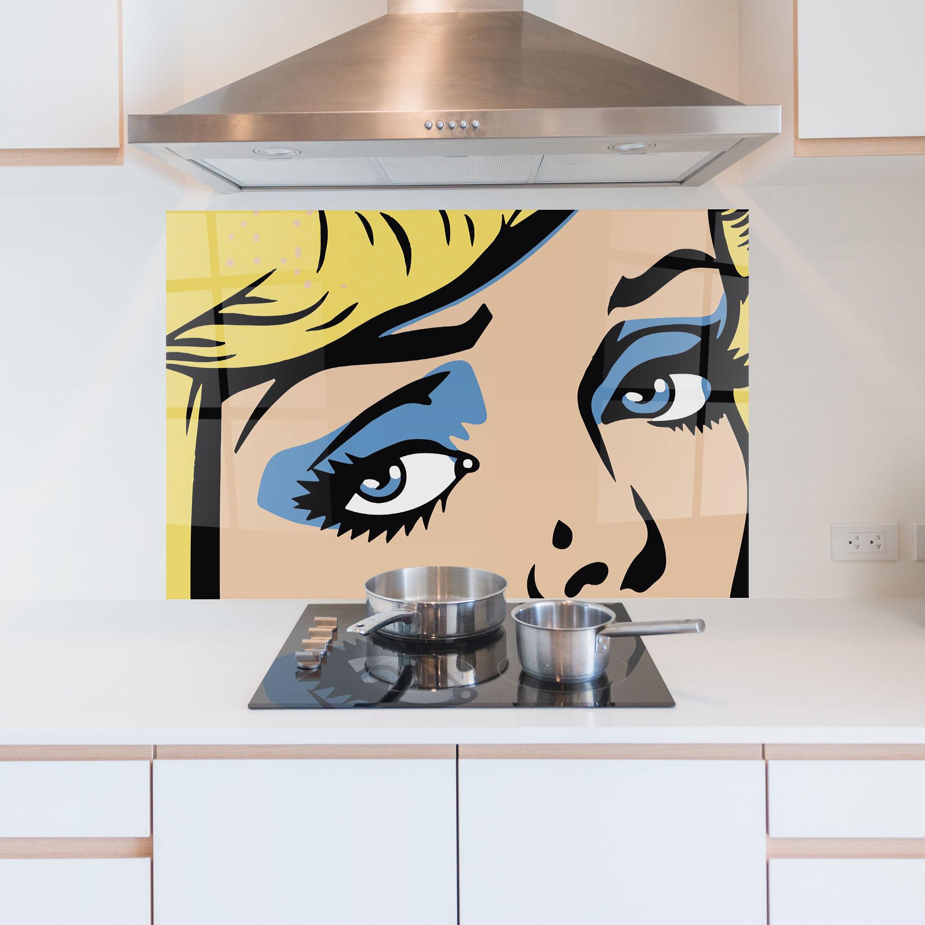 Küchenrückwand Glas Pop Blue Makeup mockup 5