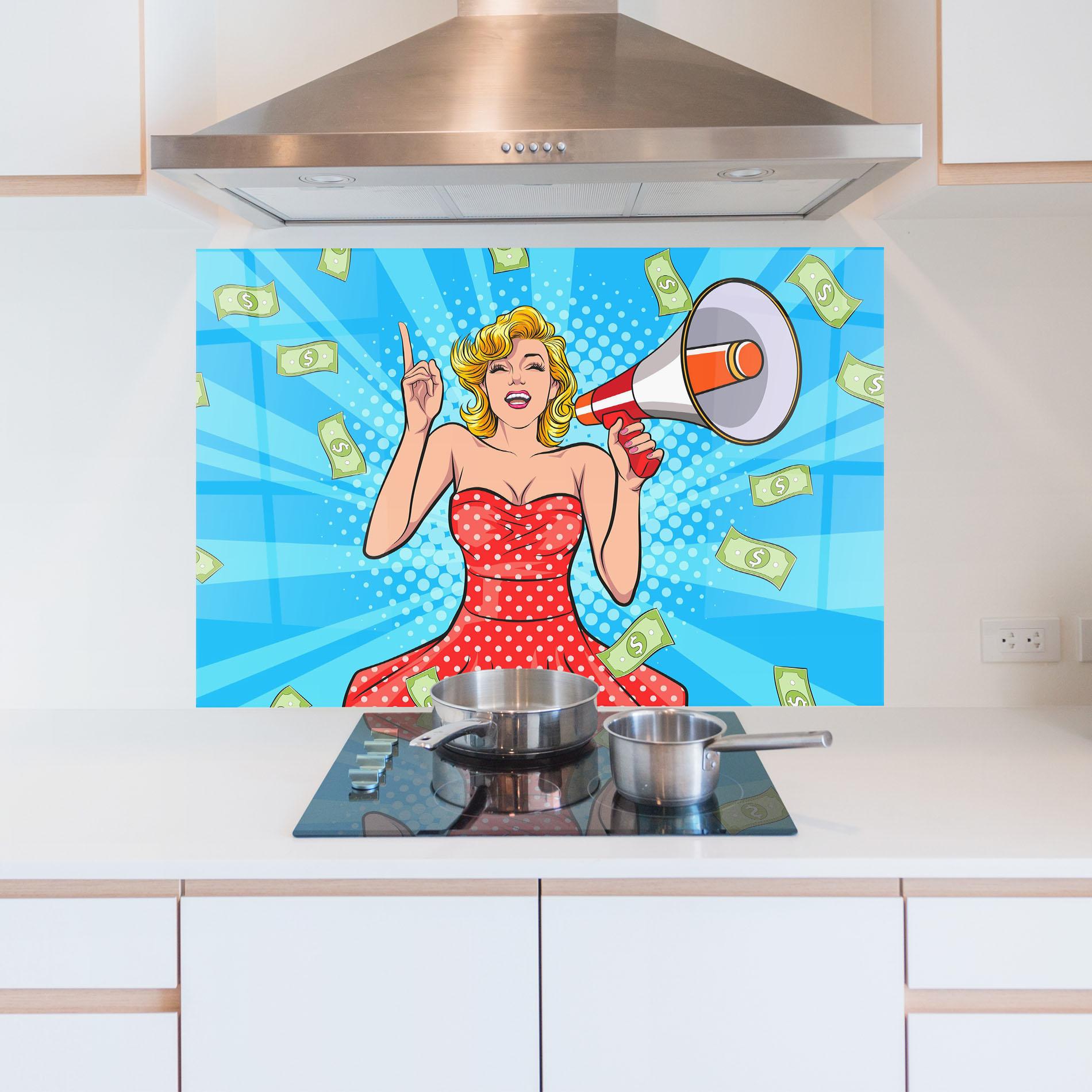 Küchenrückwand Glas Woman Pop Money mockup 5