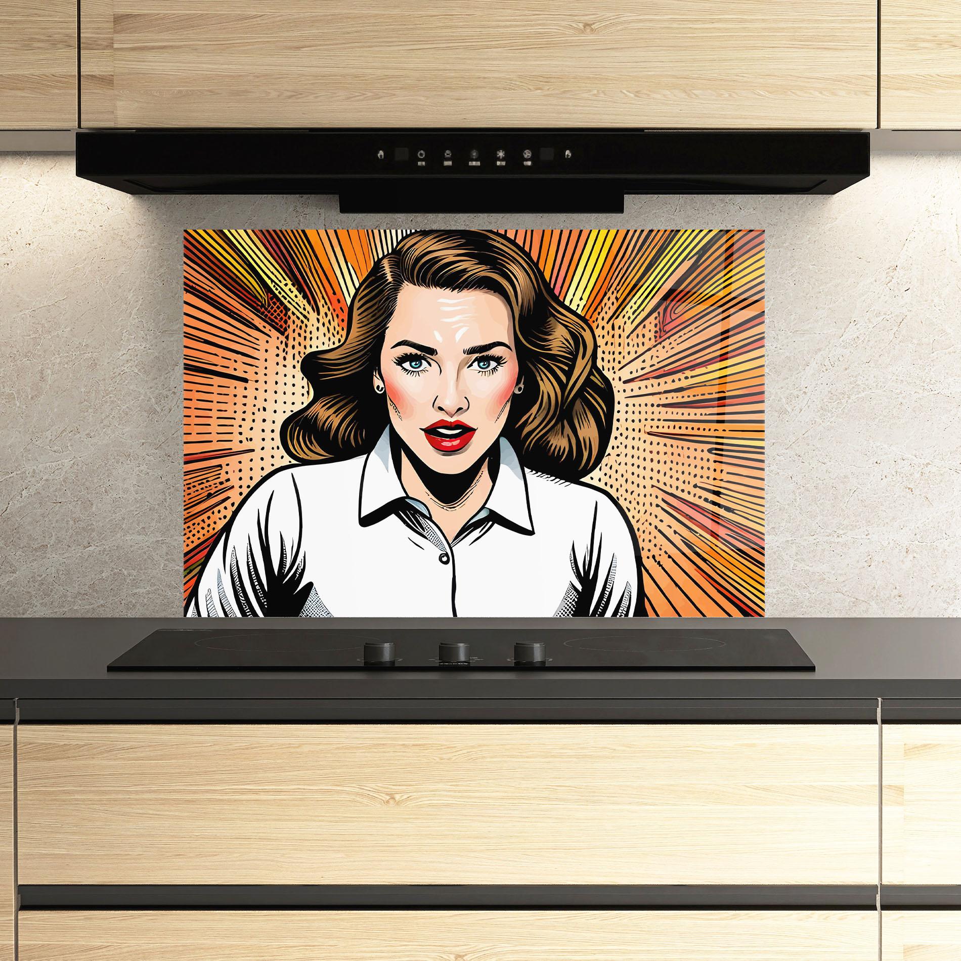 Küchenrückwand Glas Blue Eye Pop Art mockup 3