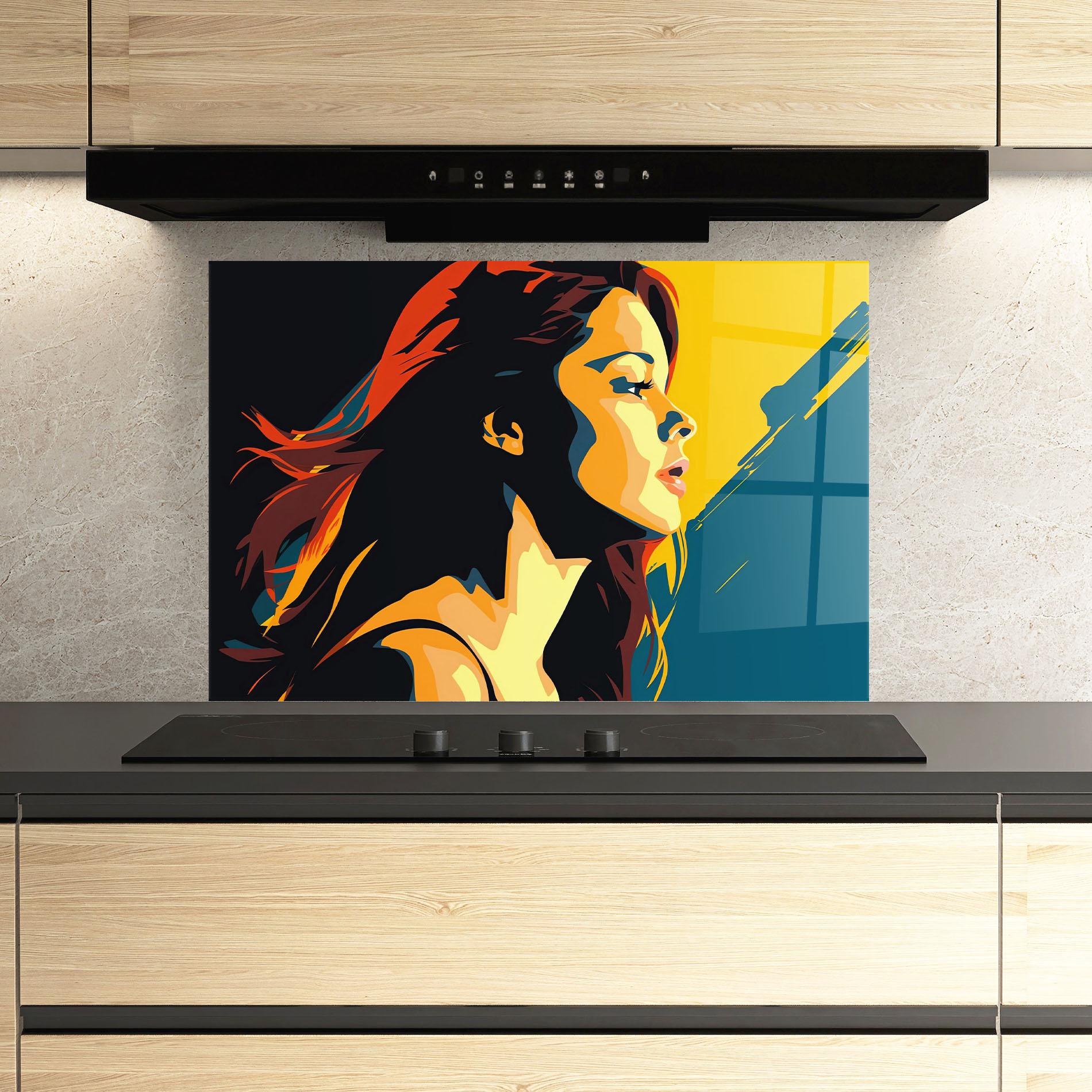 Küchenrückwand Glas Blue Yellow Pop Art mockup 3