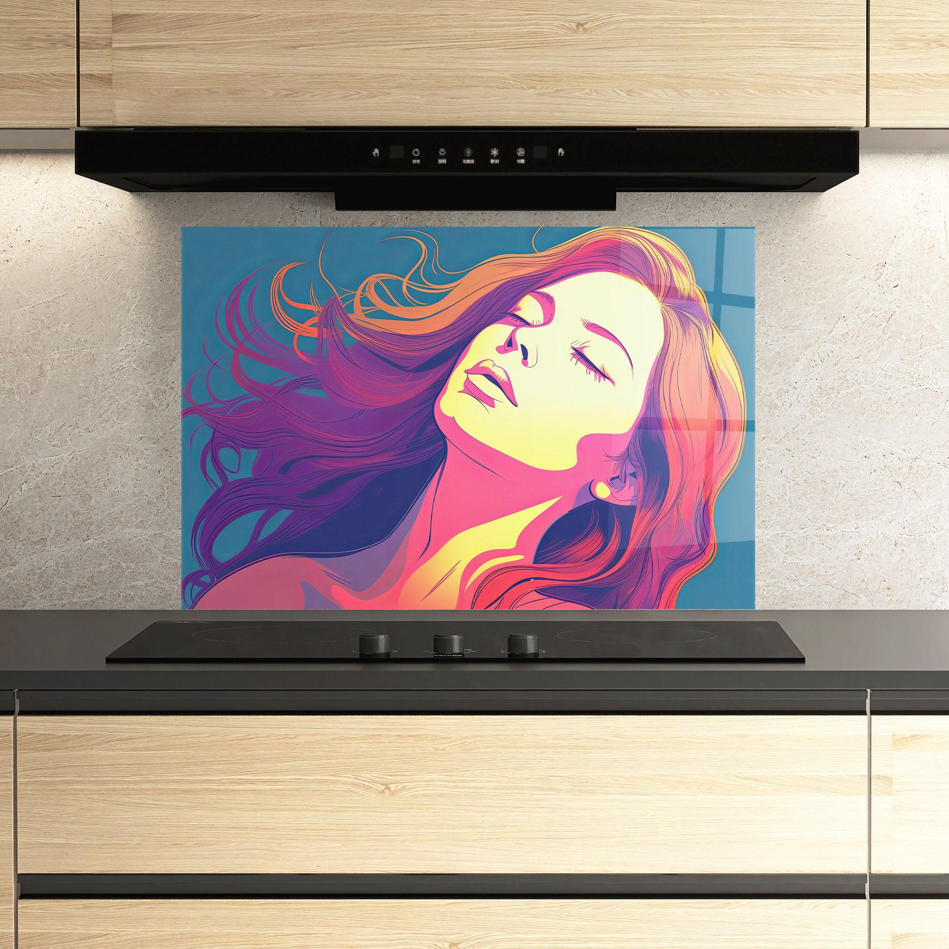 Küchenrückwand Glas Long Pop Hair mockup 3