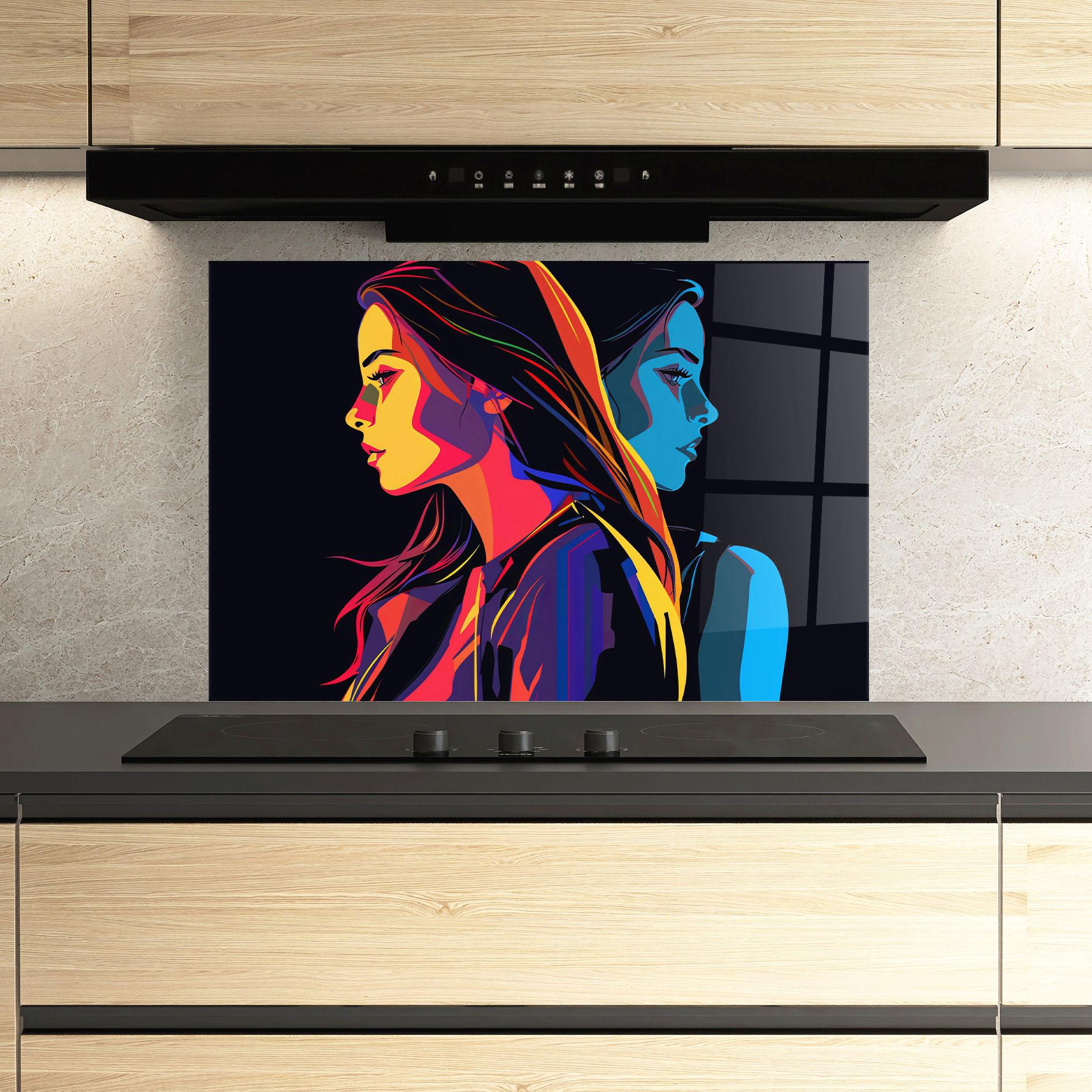 Küchenrückwand Glas Minimalist Pop Female mockup 3