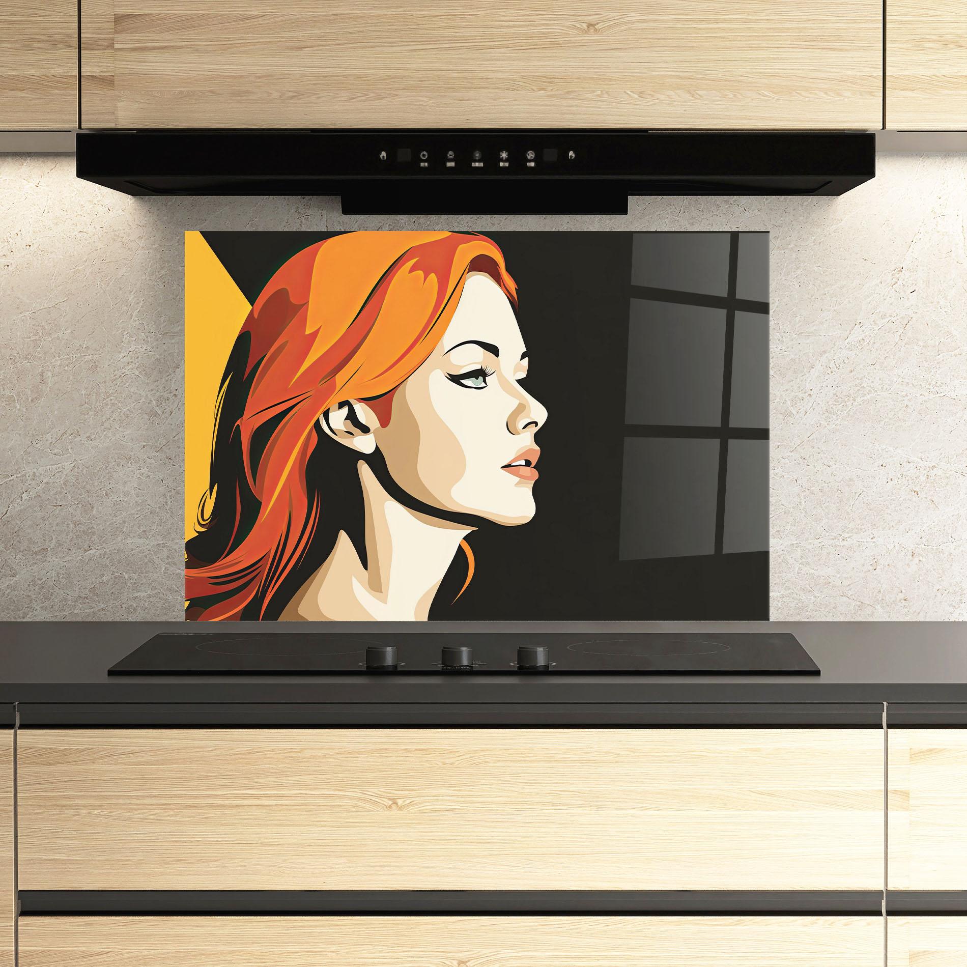 Küchenrückwand Glas Orange Pop Hair mockup 3