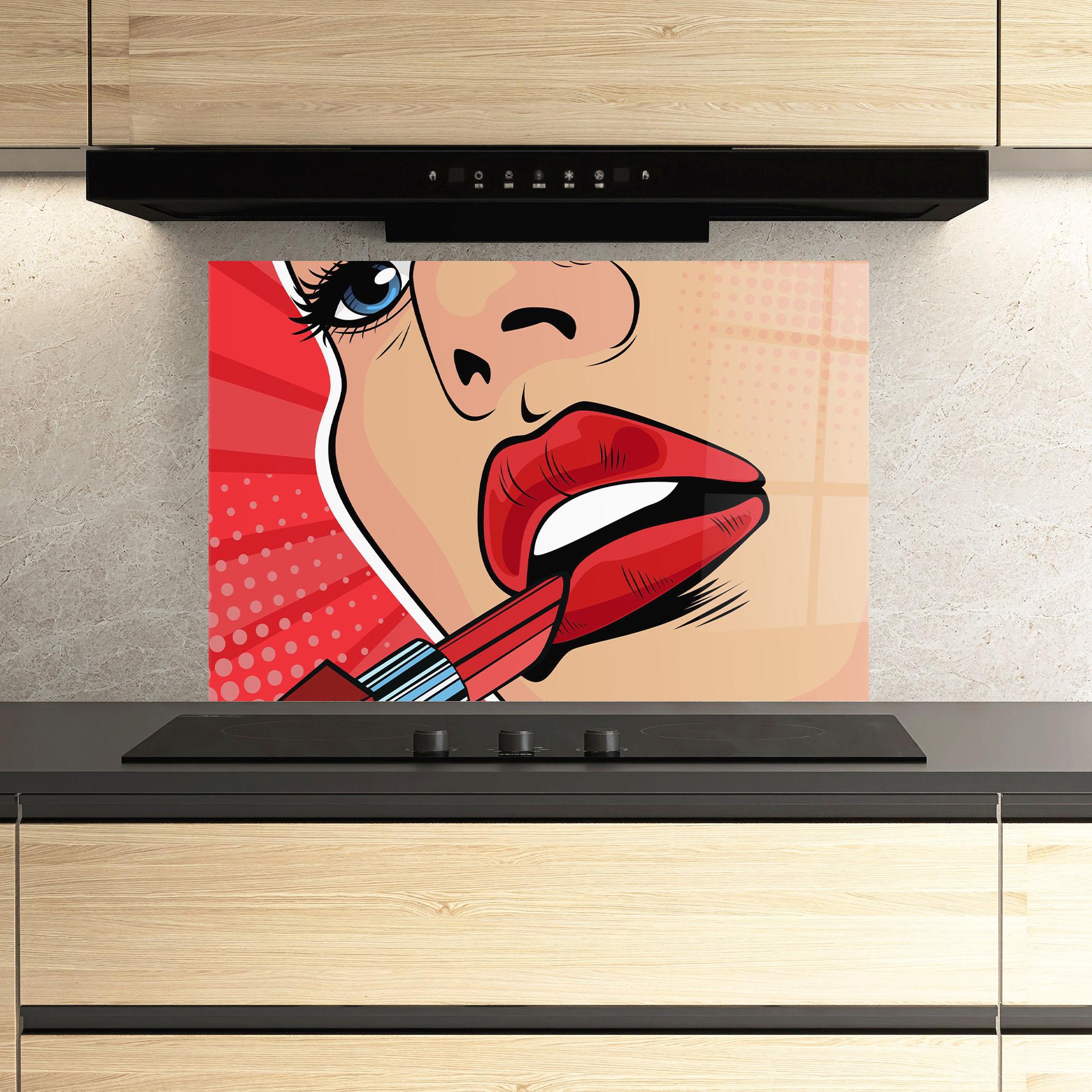 Küchenrückwand Glas Pop Art Lipstick mockup 3