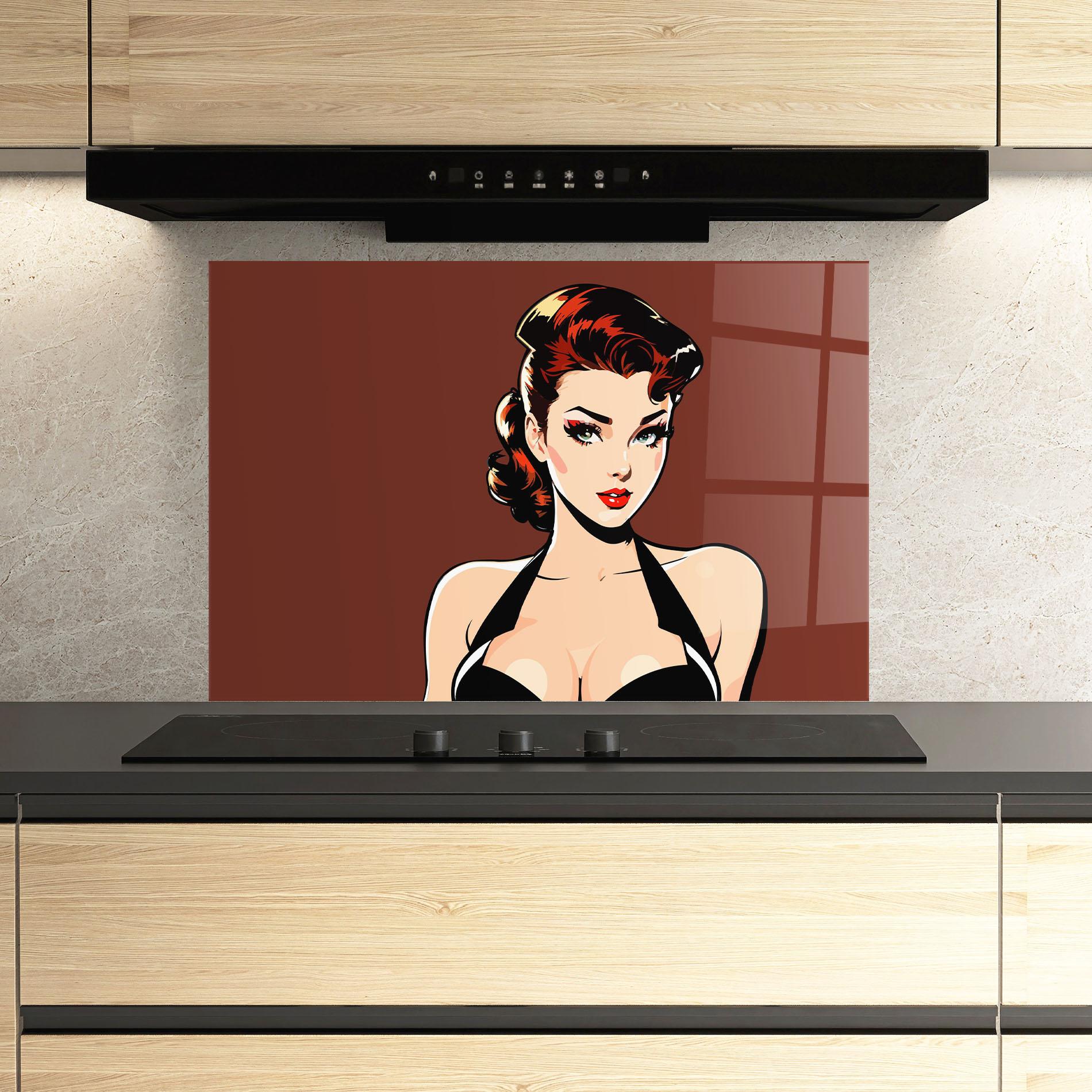 Küchenrückwand Glas Pop Beautiful Woman mockup 3