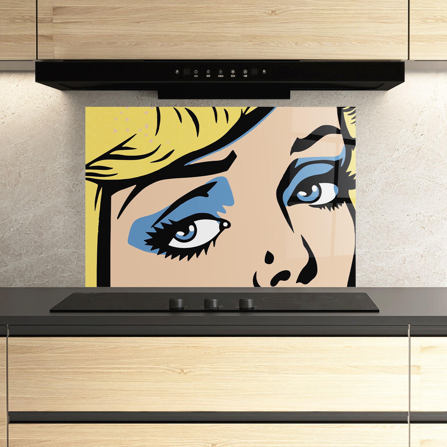 Küchenrückwand Glas Pop Blue Makeup mockup 3