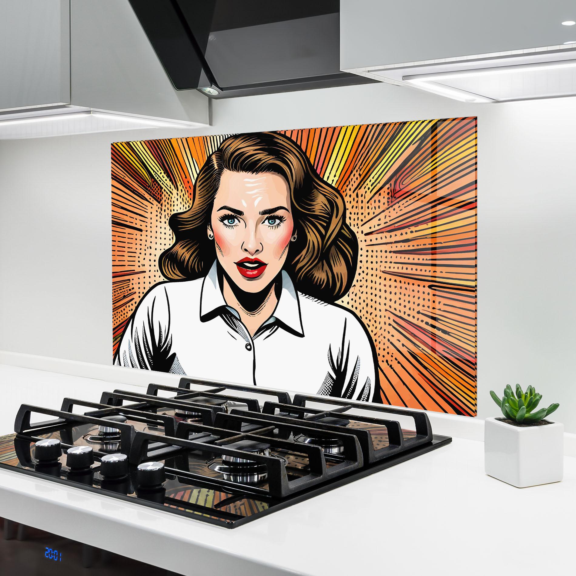 Küchenrückwand Glas Blue Eye Pop Art mockup 6