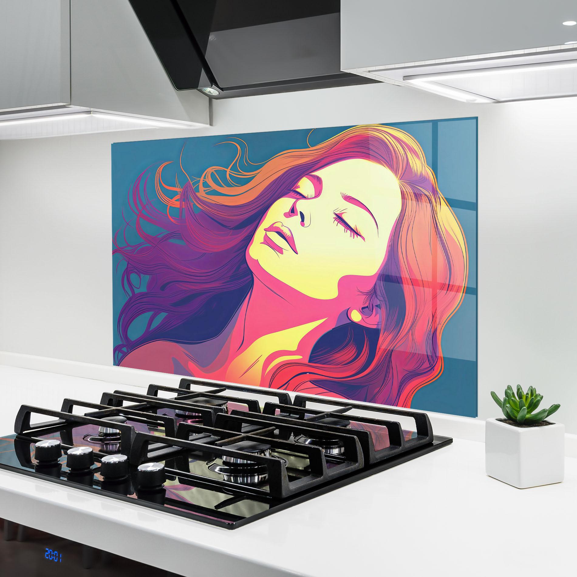 Küchenrückwand Glas Long Pop Hair mockup 6