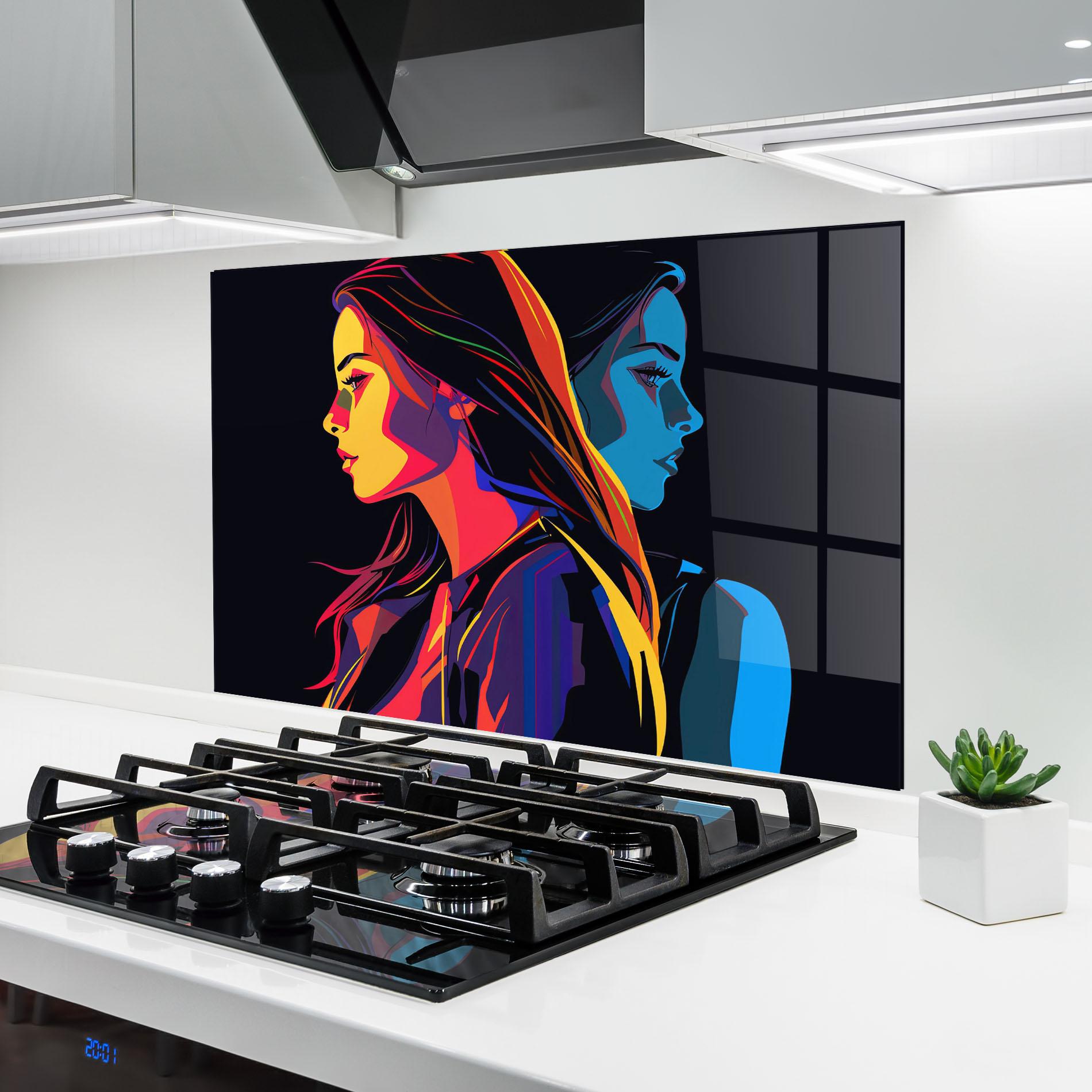 Küchenrückwand Glas Minimalist Pop Female mockup 6