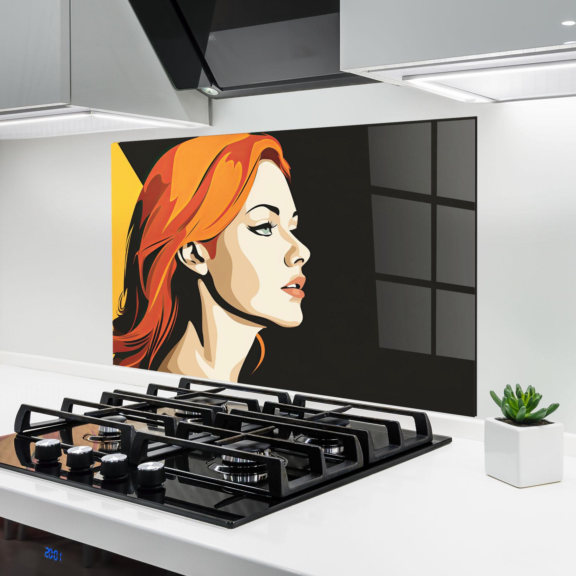 Küchenrückwand Glas Orange Pop Hair mockup 6