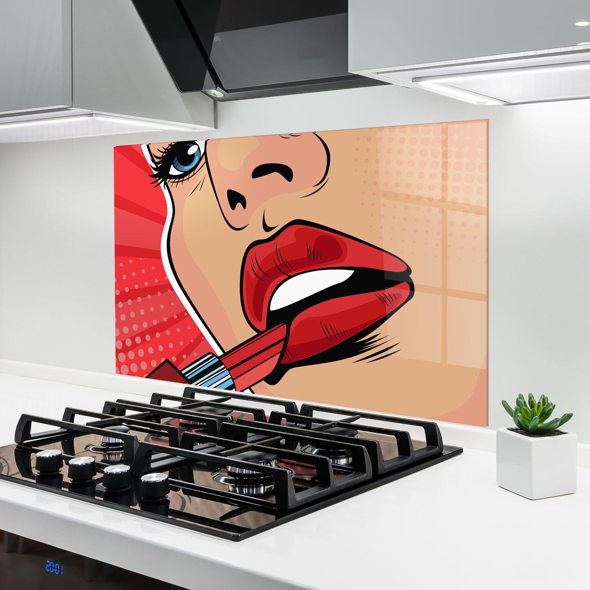 Küchenrückwand Glas Pop Art Lipstick mockup 6