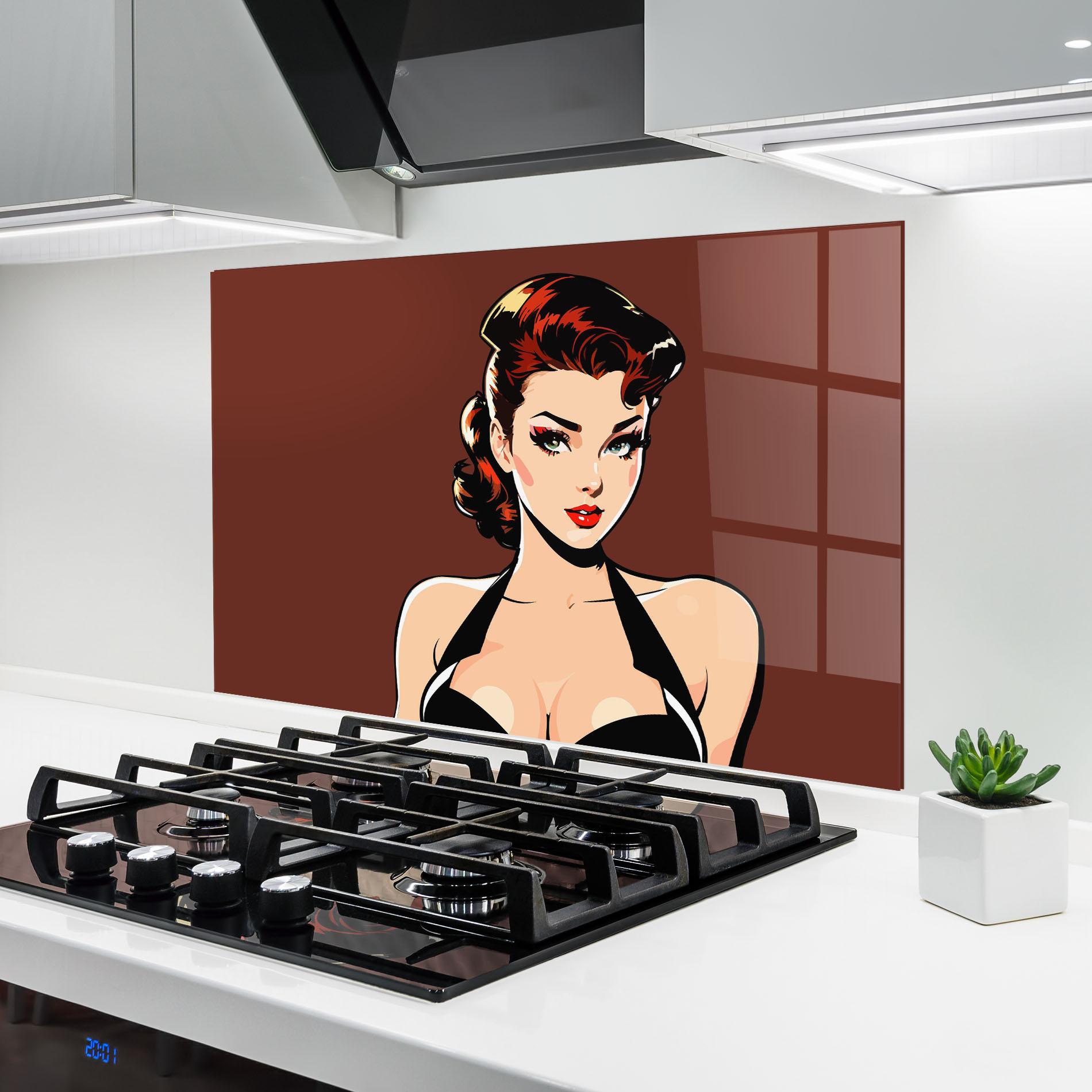 Küchenrückwand Glas Pop Beautiful Woman mockup 6