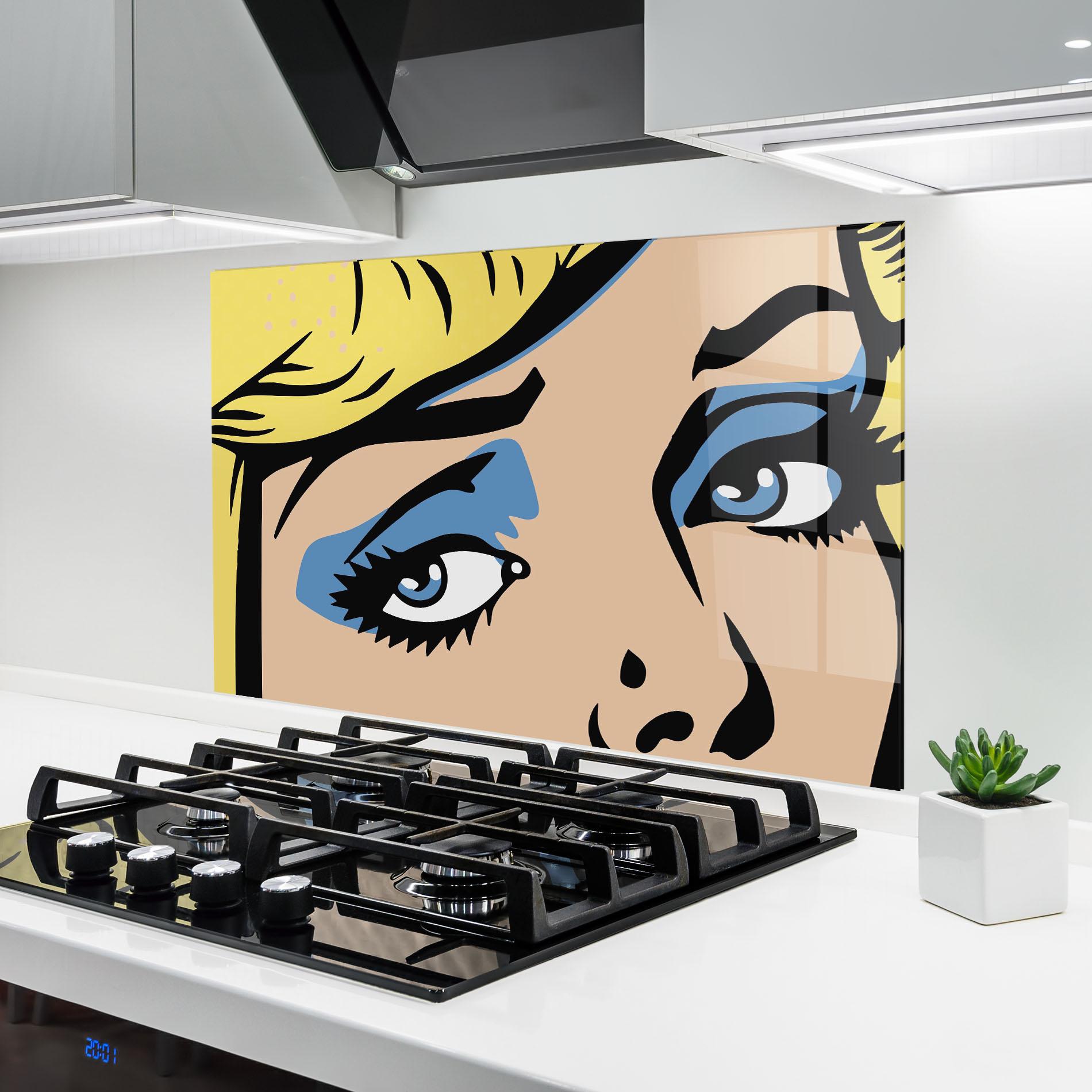 Küchenrückwand Glas Pop Blue Makeup mockup 6