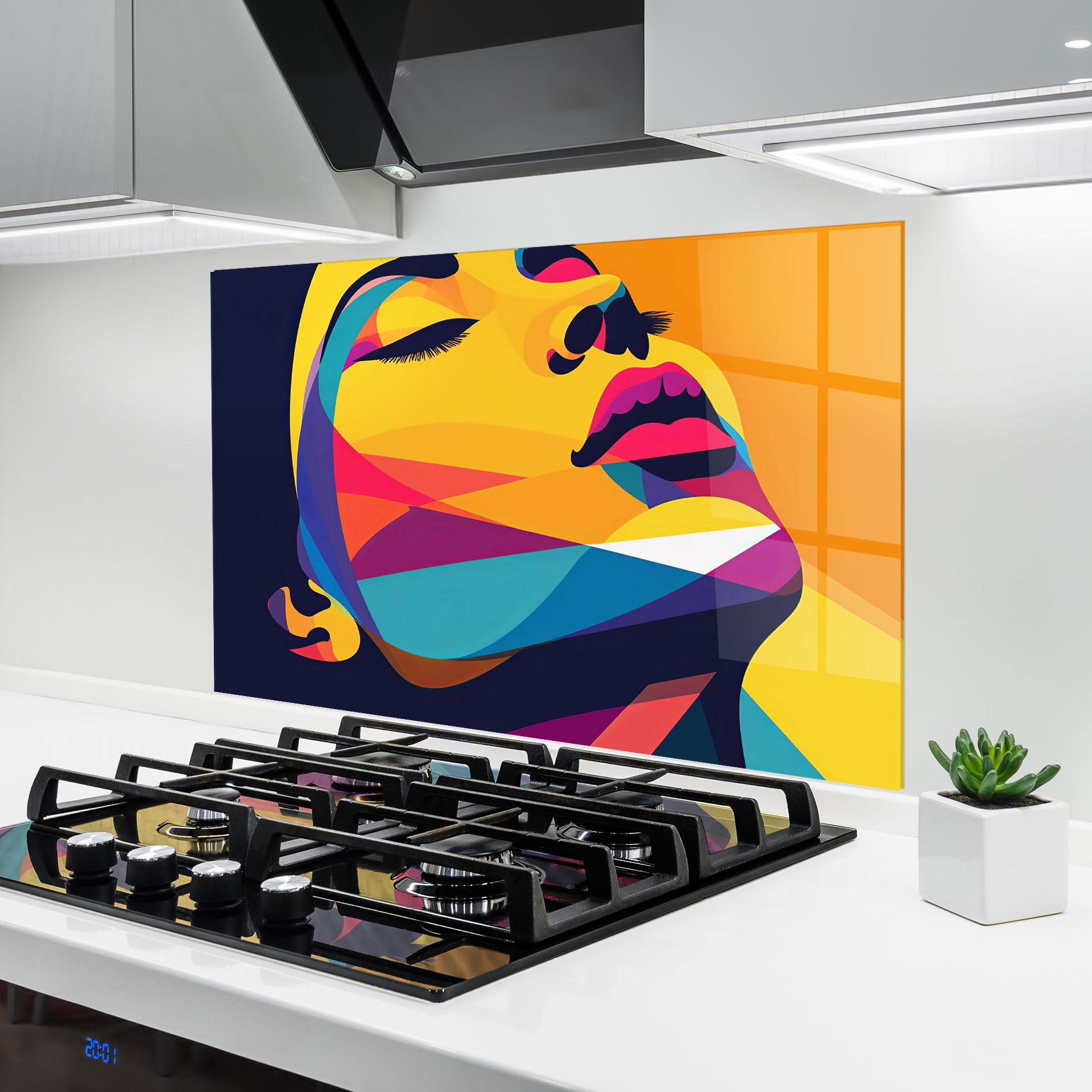 Küchenrückwand Glas Yellow Pop Face mockup 6