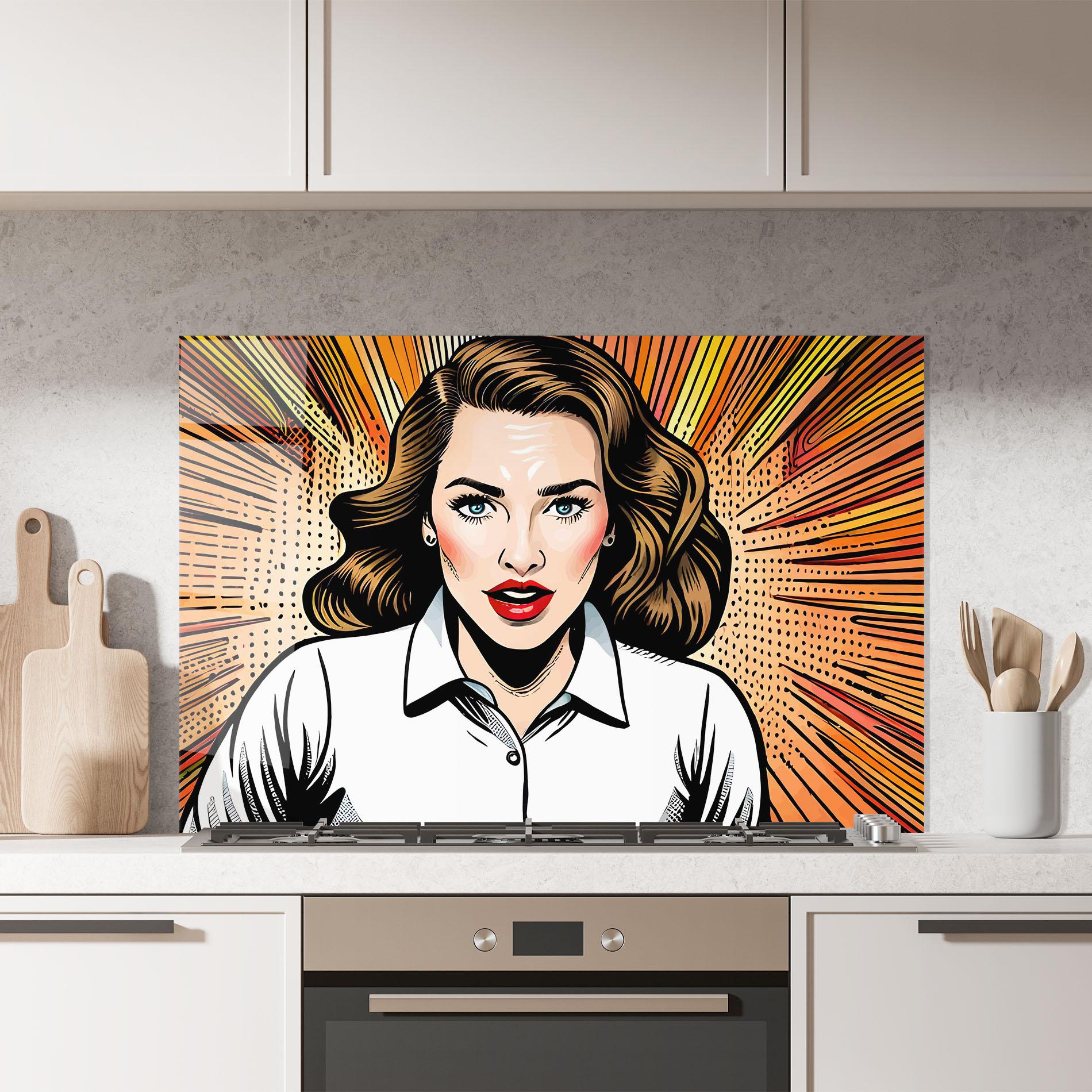 Küchenrückwand Glas Blue Eye Pop Art mockup 7