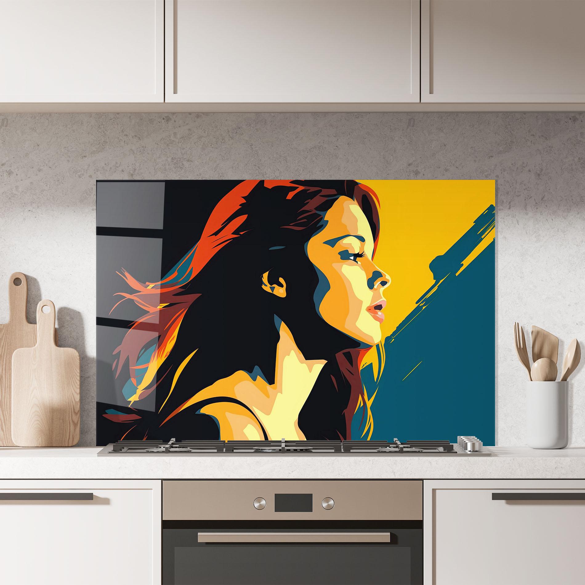 Küchenrückwand Glas Blue Yellow Pop Art mockup 7