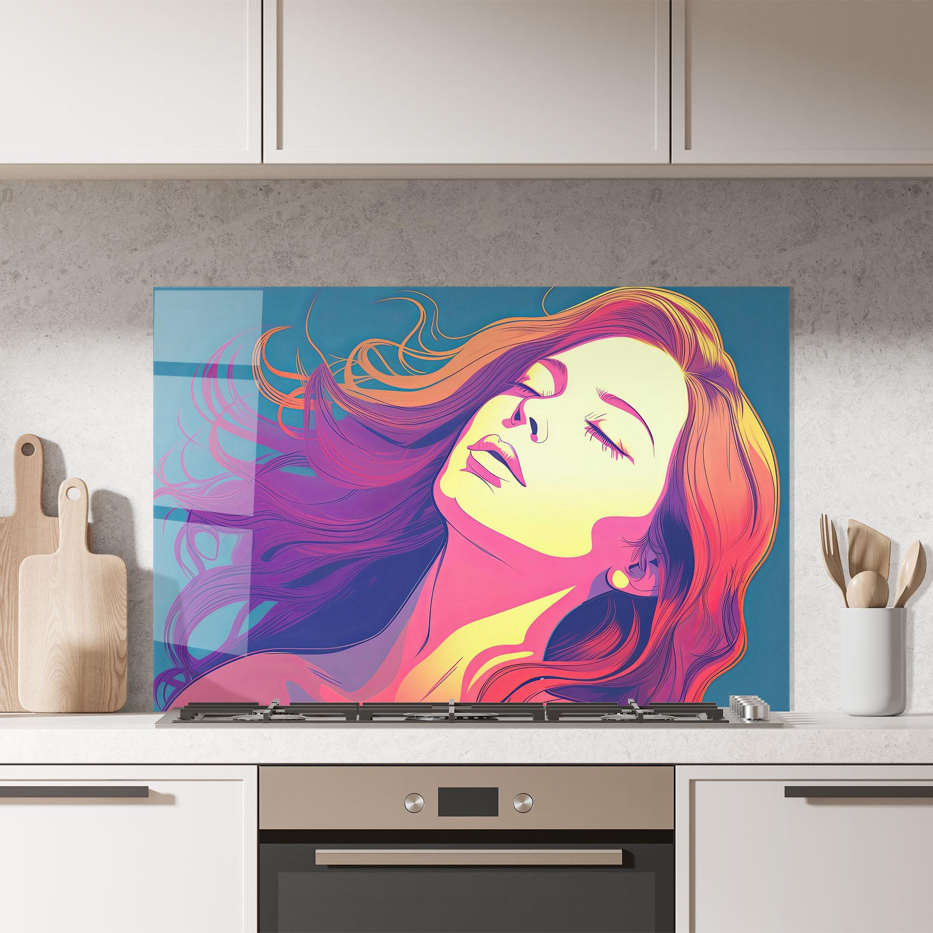 Küchenrückwand Glas Long Pop Hair mockup 7