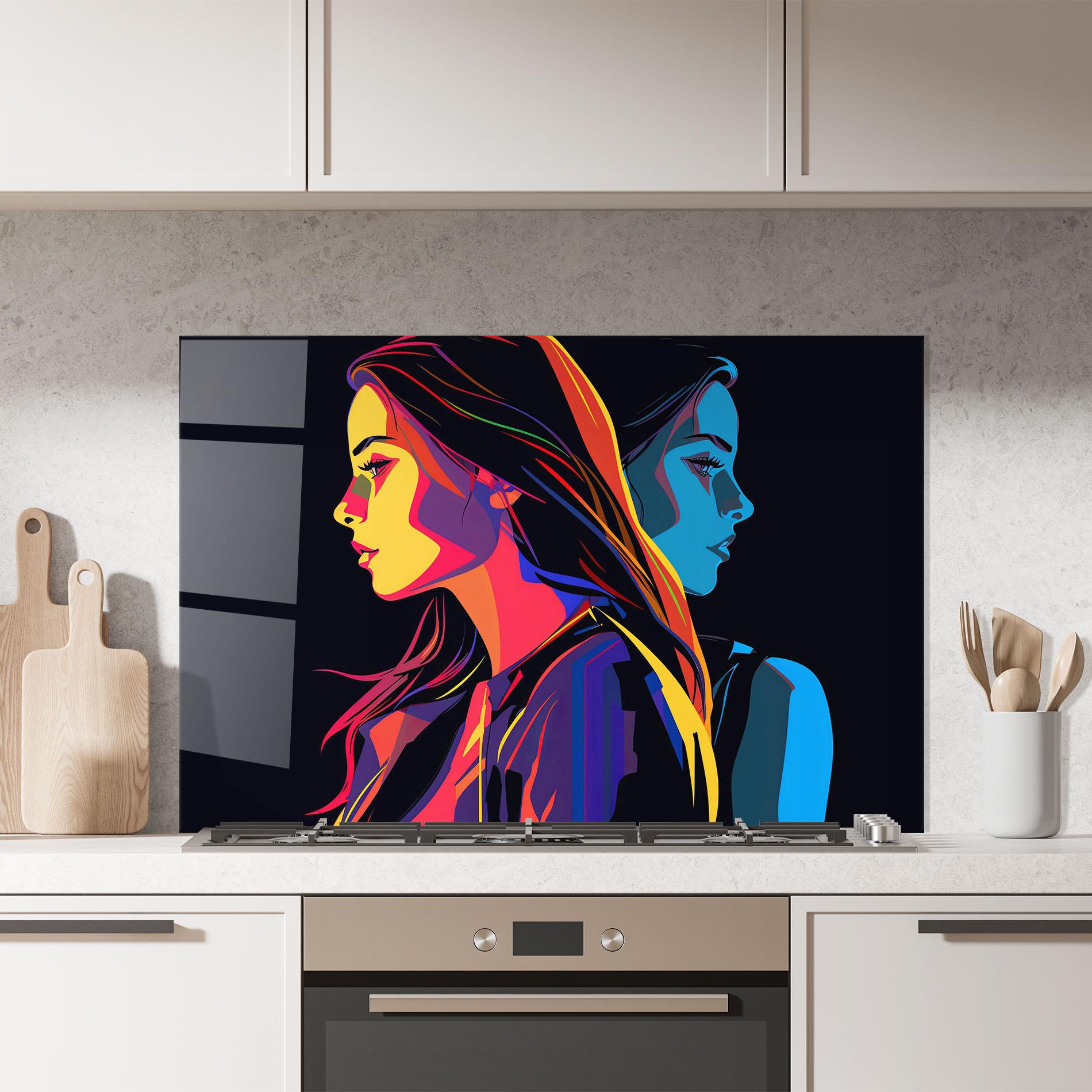 Küchenrückwand Glas Minimalist Pop Female mockup 7