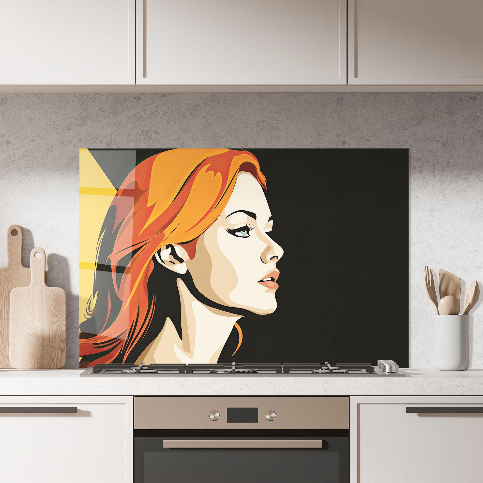 Küchenrückwand Glas Orange Pop Hair mockup 7
