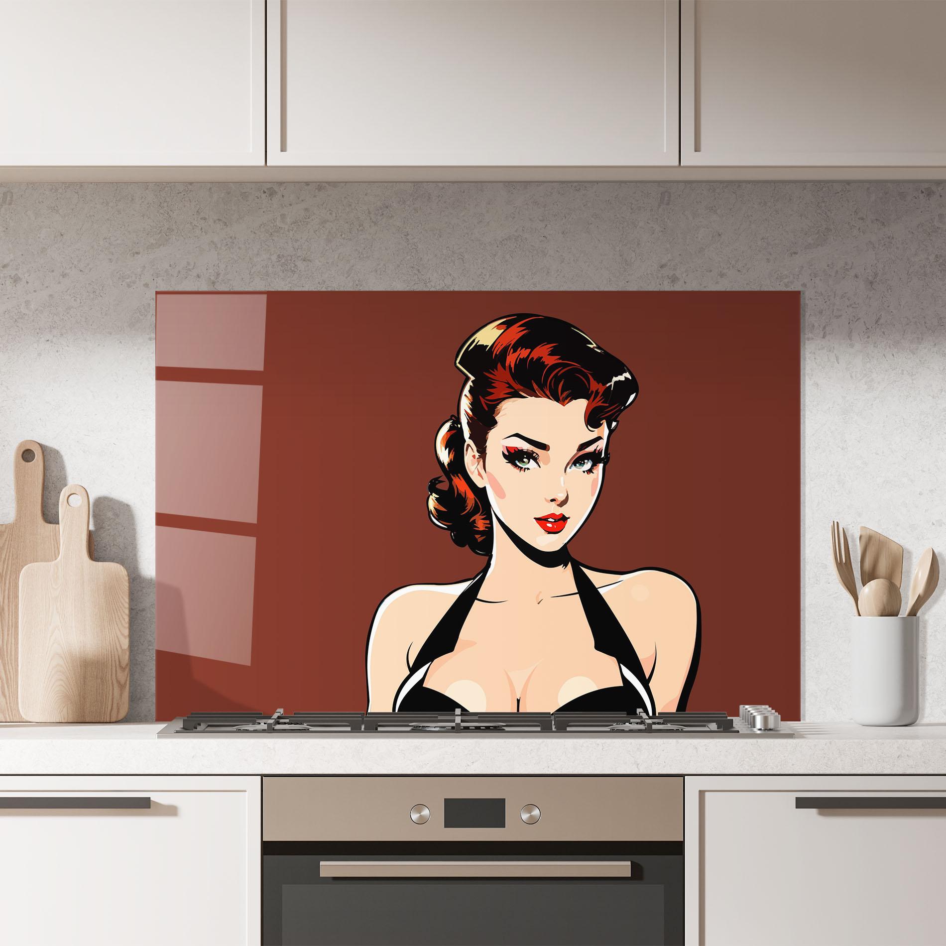 Küchenrückwand Glas Pop Beautiful Woman mockup 7