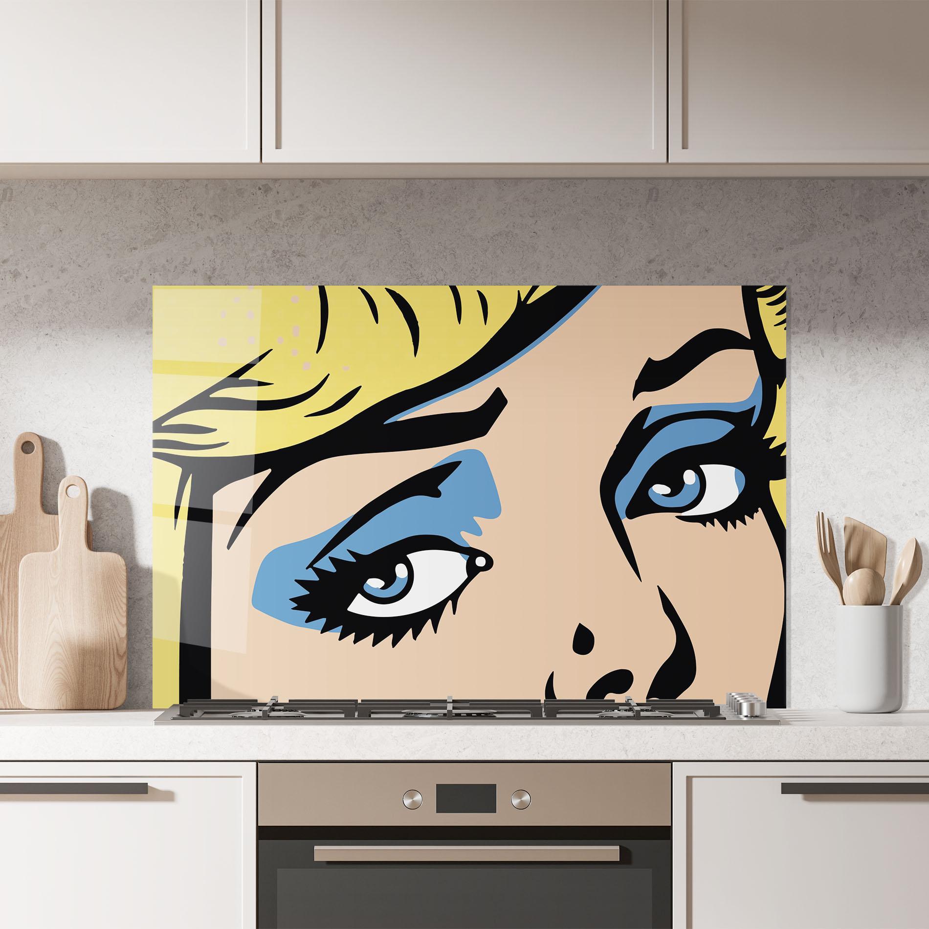 Küchenrückwand Glas Pop Blue Makeup mockup 7