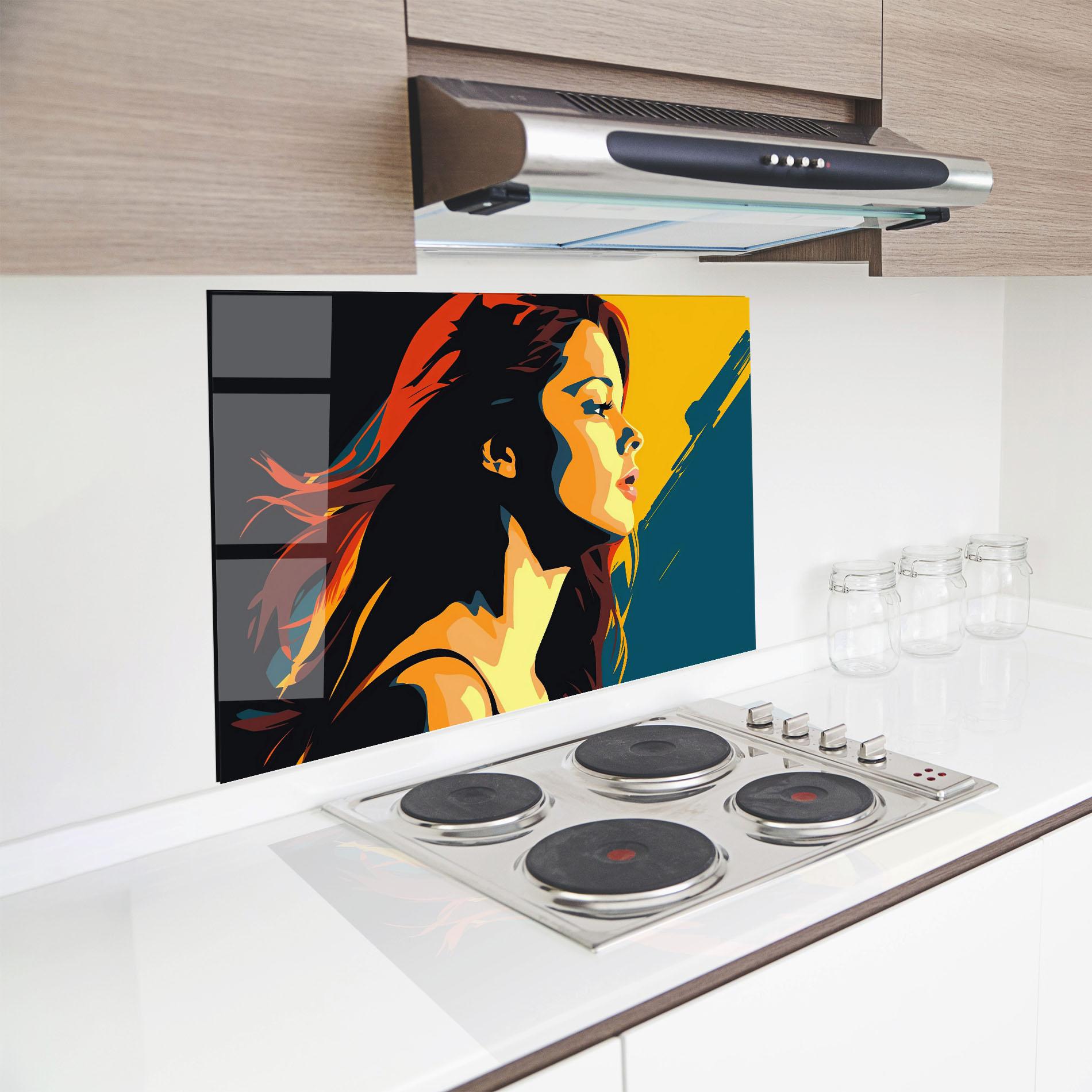 Küchenrückwand Glas Blue Yellow Pop Art mockup 8