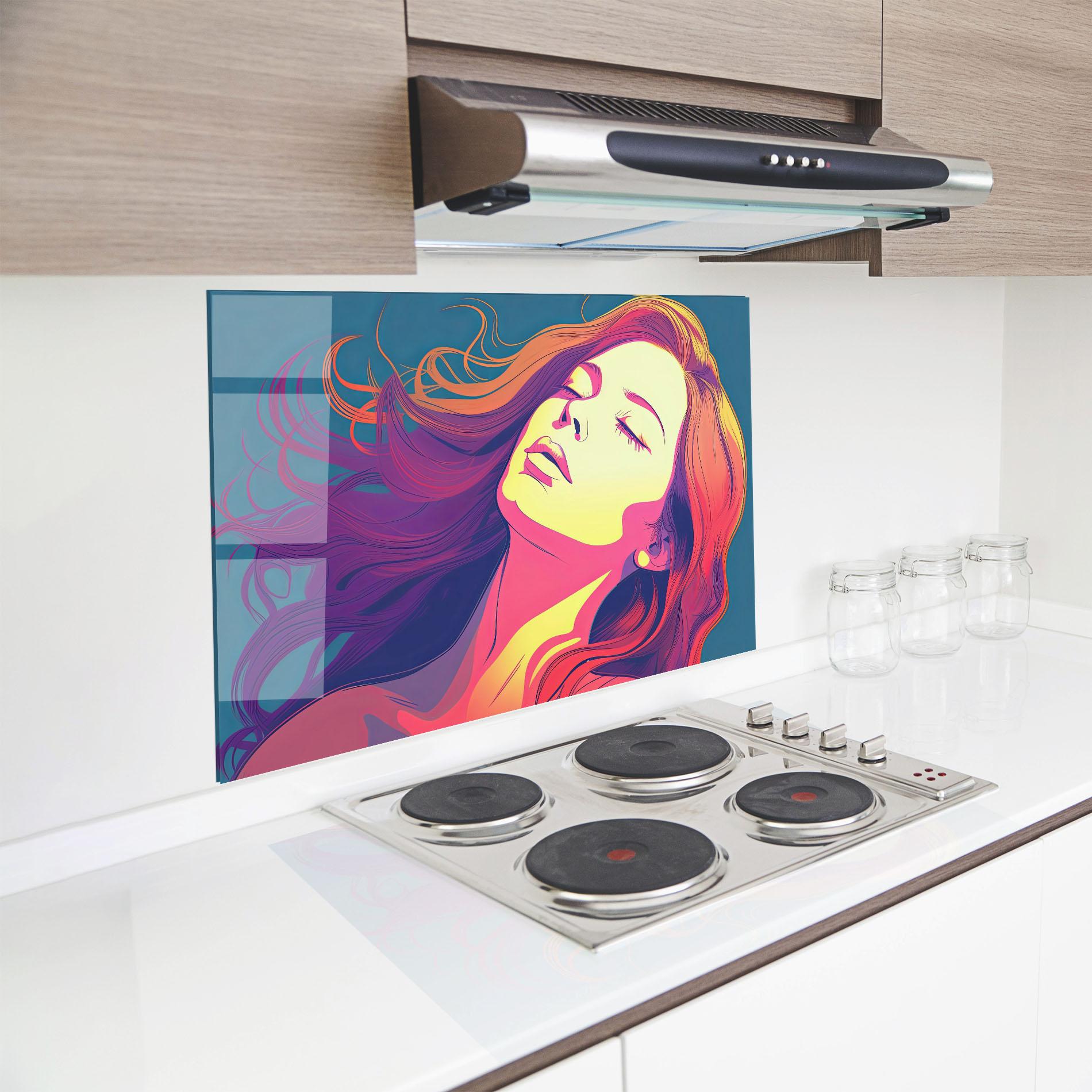Küchenrückwand Glas Long Pop Hair mockup 8