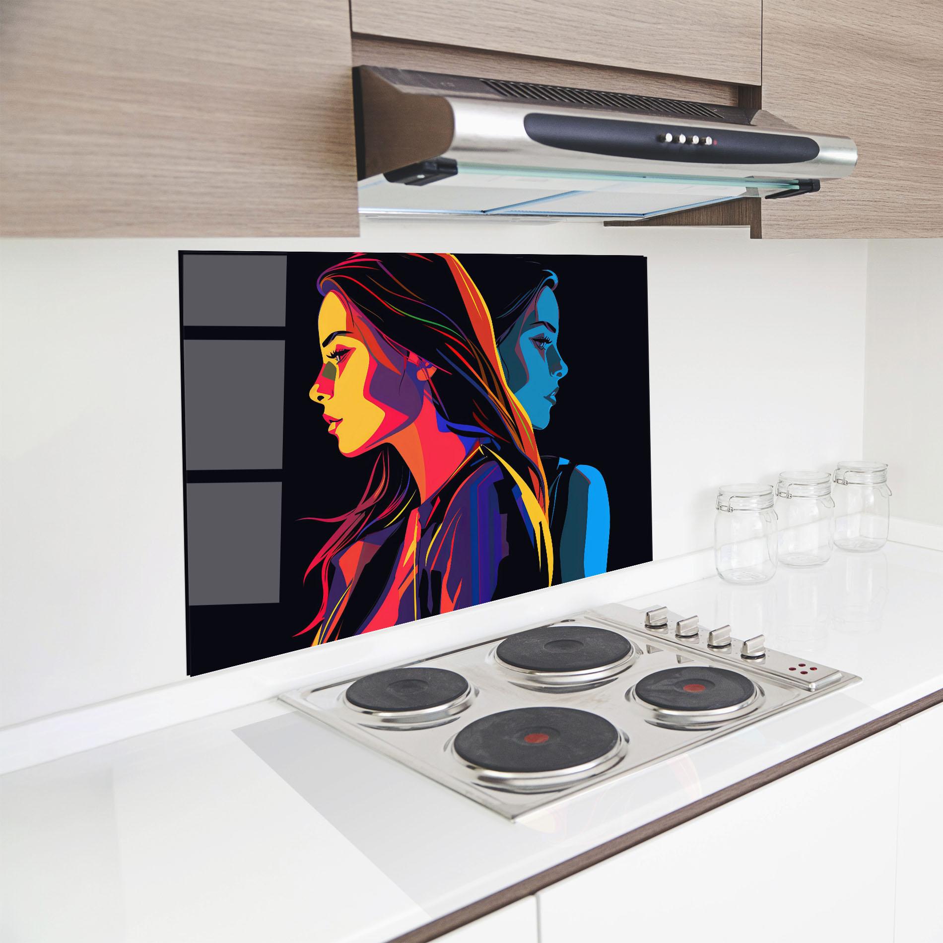 Küchenrückwand Glas Minimalist Pop Female mockup 8