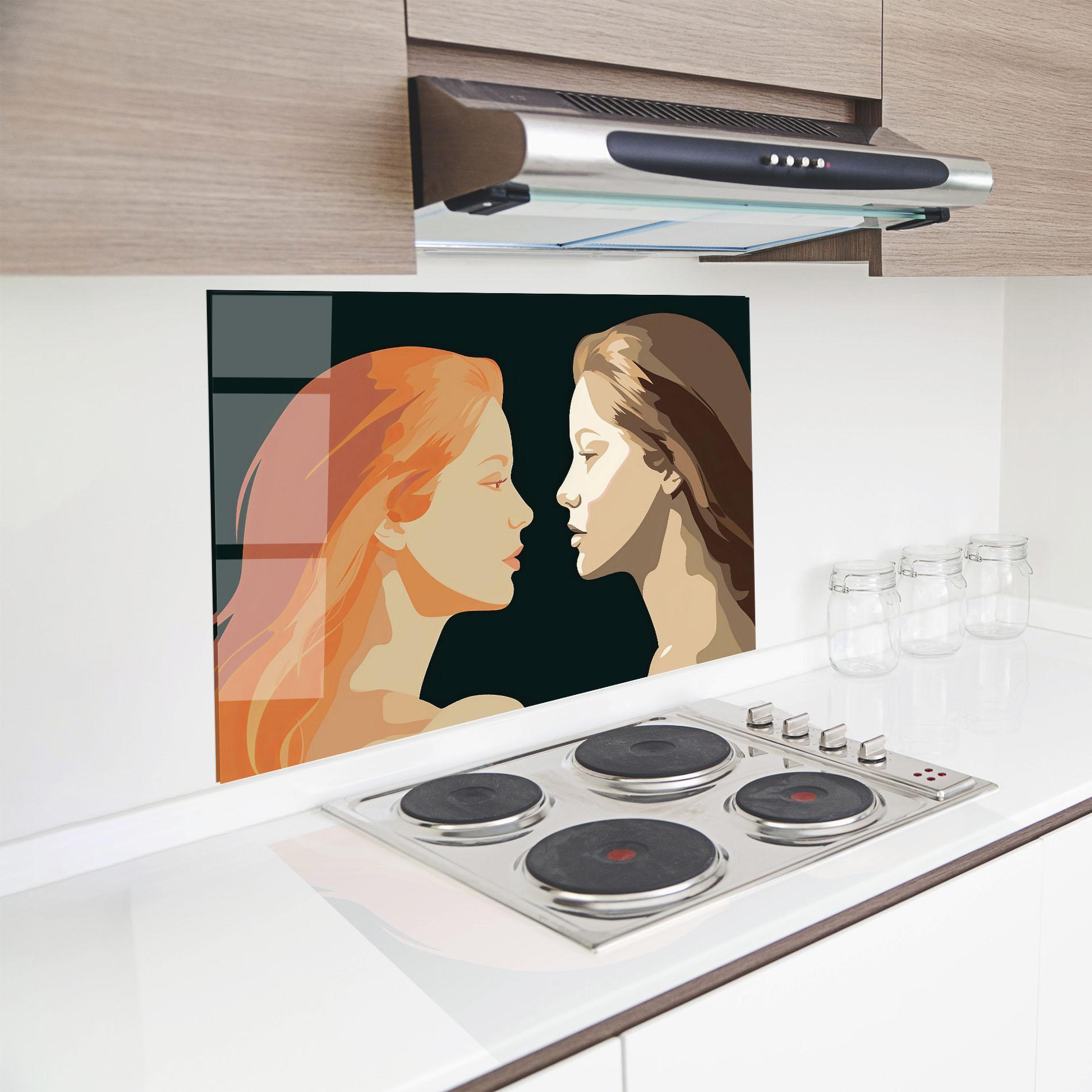 Küchenrückwand Glas Orange Pop Girl mockup 8