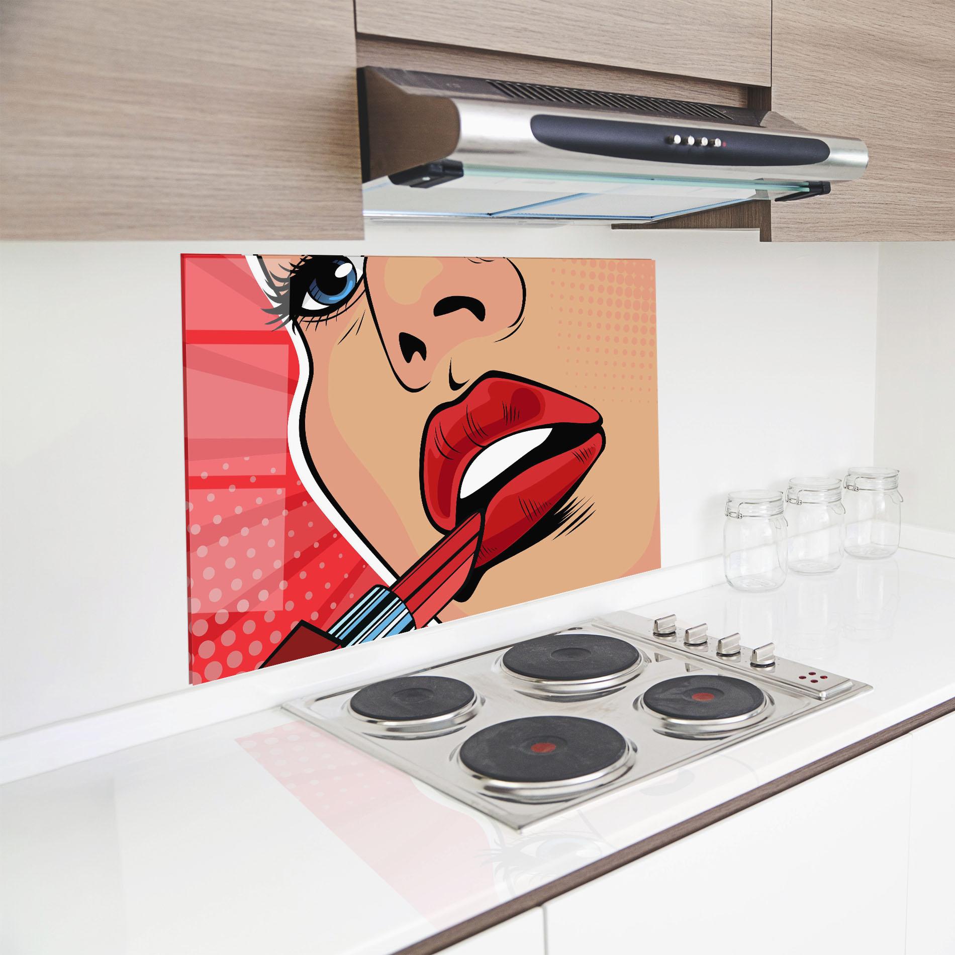Küchenrückwand Glas Pop Art Lipstick mockup 8