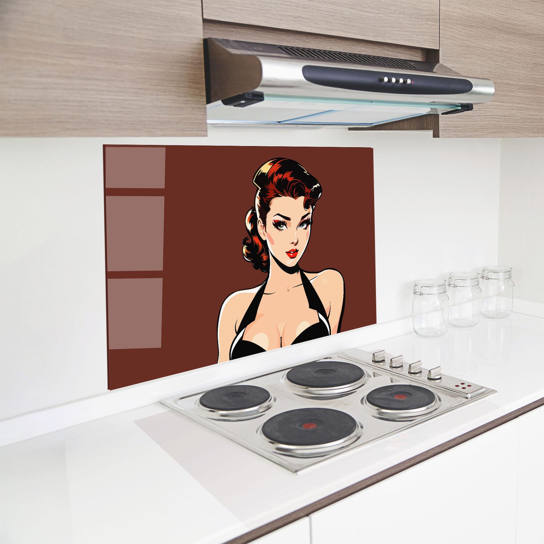 Küchenrückwand Glas Pop Beautiful Woman mockup 8