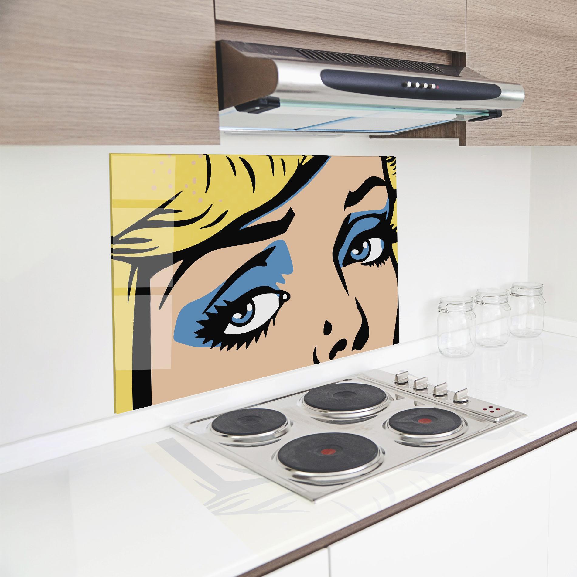 Küchenrückwand Glas Pop Blue Makeup mockup 8