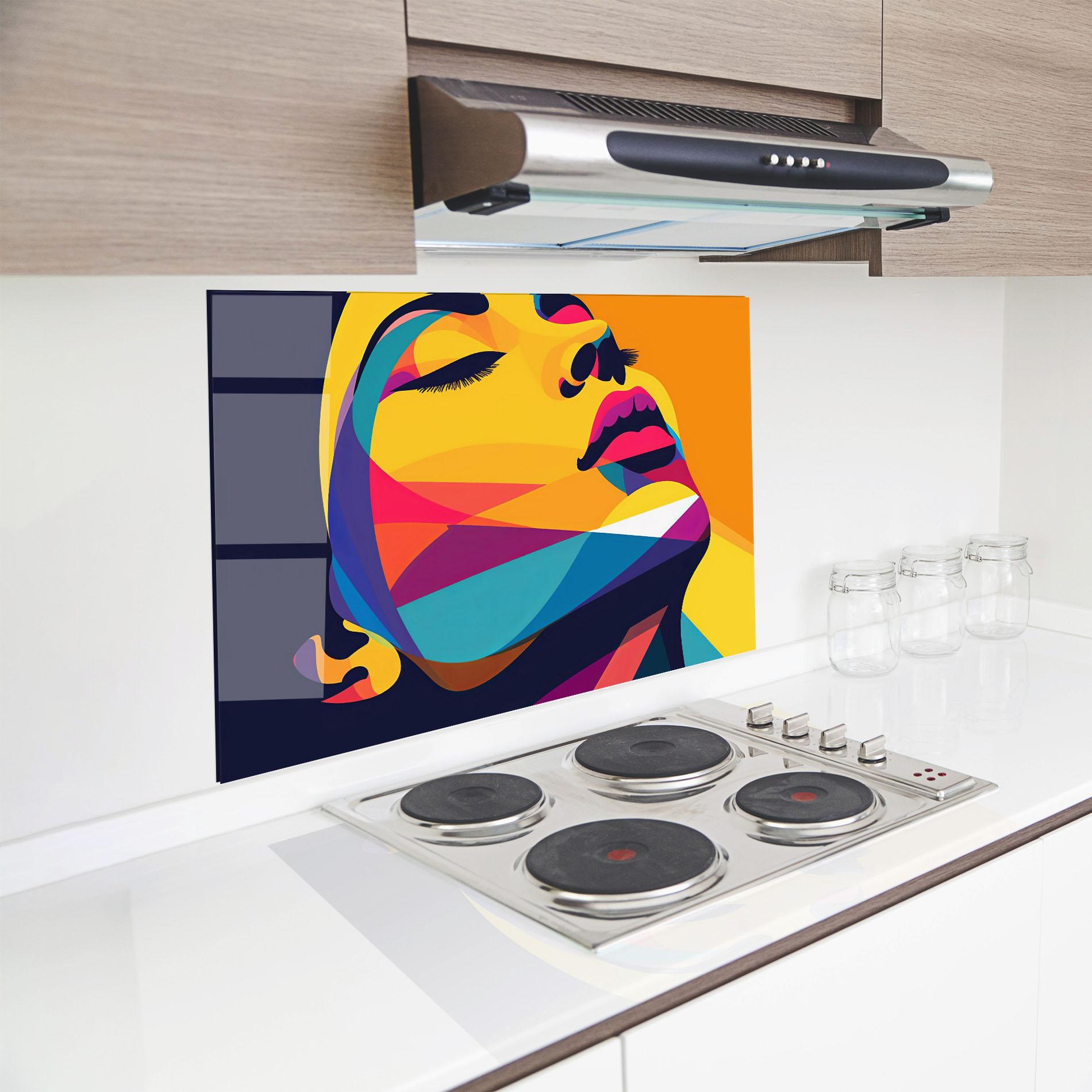 Küchenrückwand Glas Yellow Pop Face mockup 8