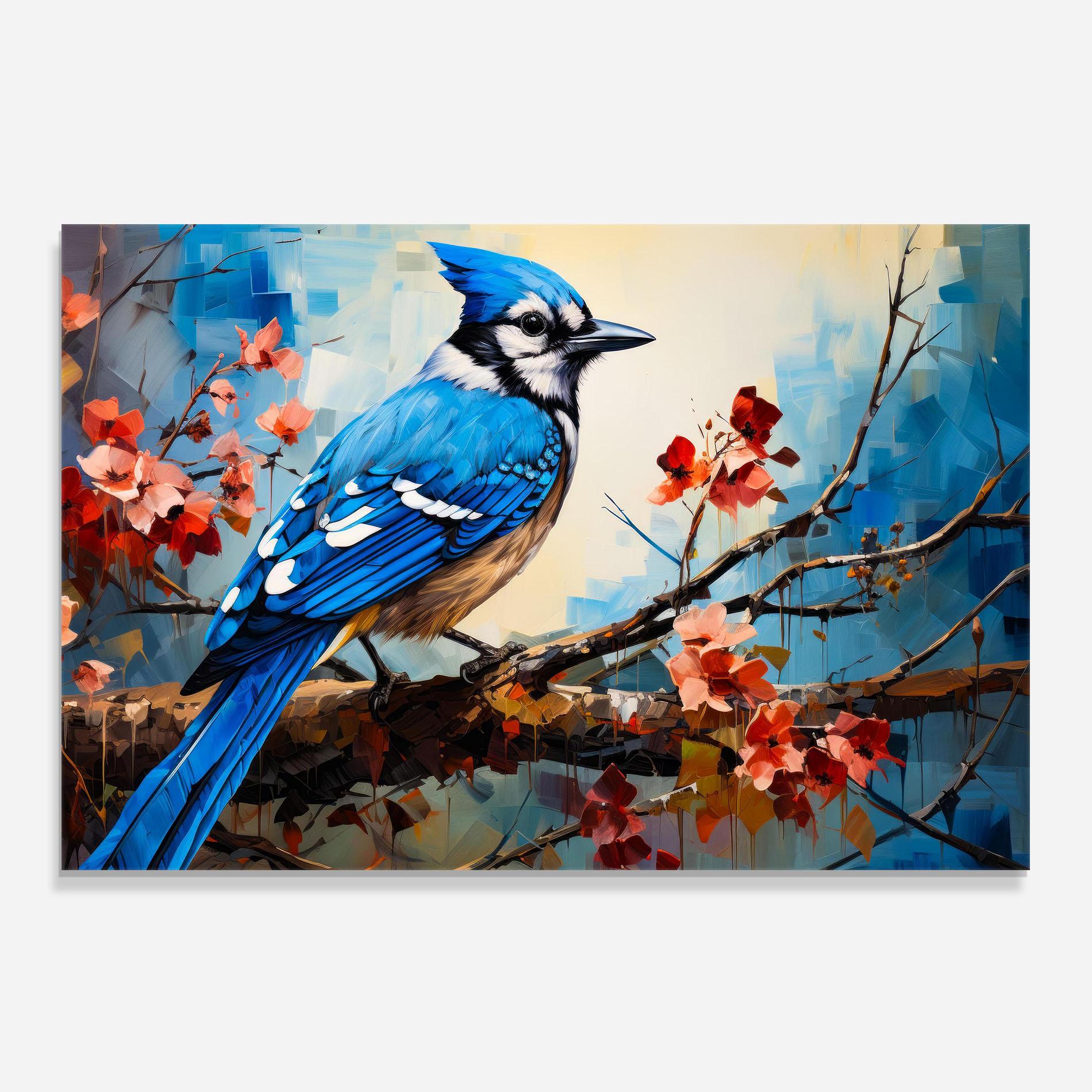 Küchenrückwand Glas Blue Bird Sitting Art mockup 0