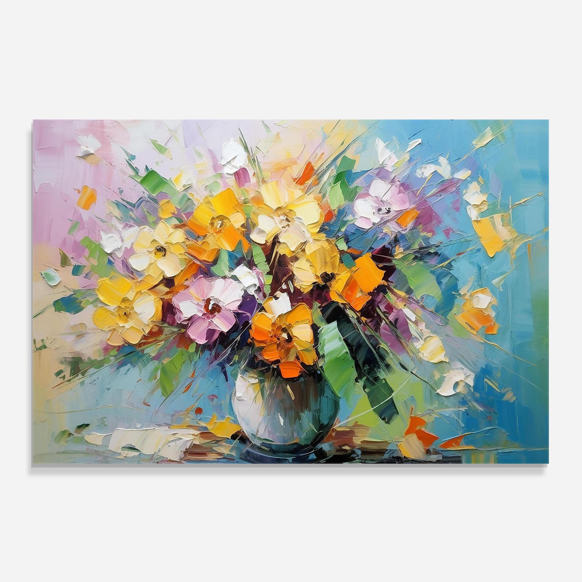 Küchenrückwand Glas Colorfull Flowers Painting mockup 0